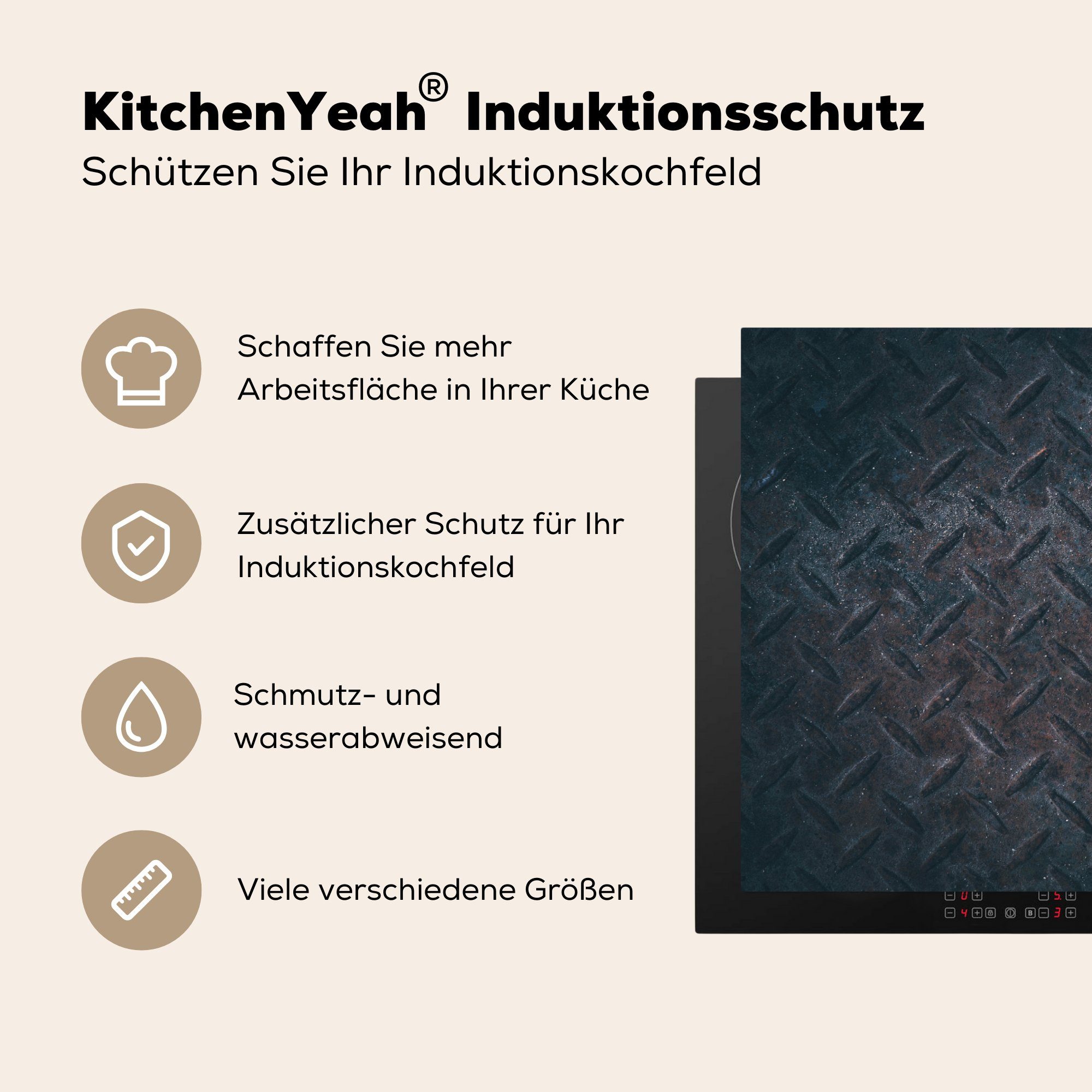 MuchoWow - Herdblende-/Abdeckplatte Vinyl, Schwarz Rost, cm, 81x52 tlg), - küche, für (1 Stahl Induktionskochfeld Ceranfeldabdeckung die Schutz