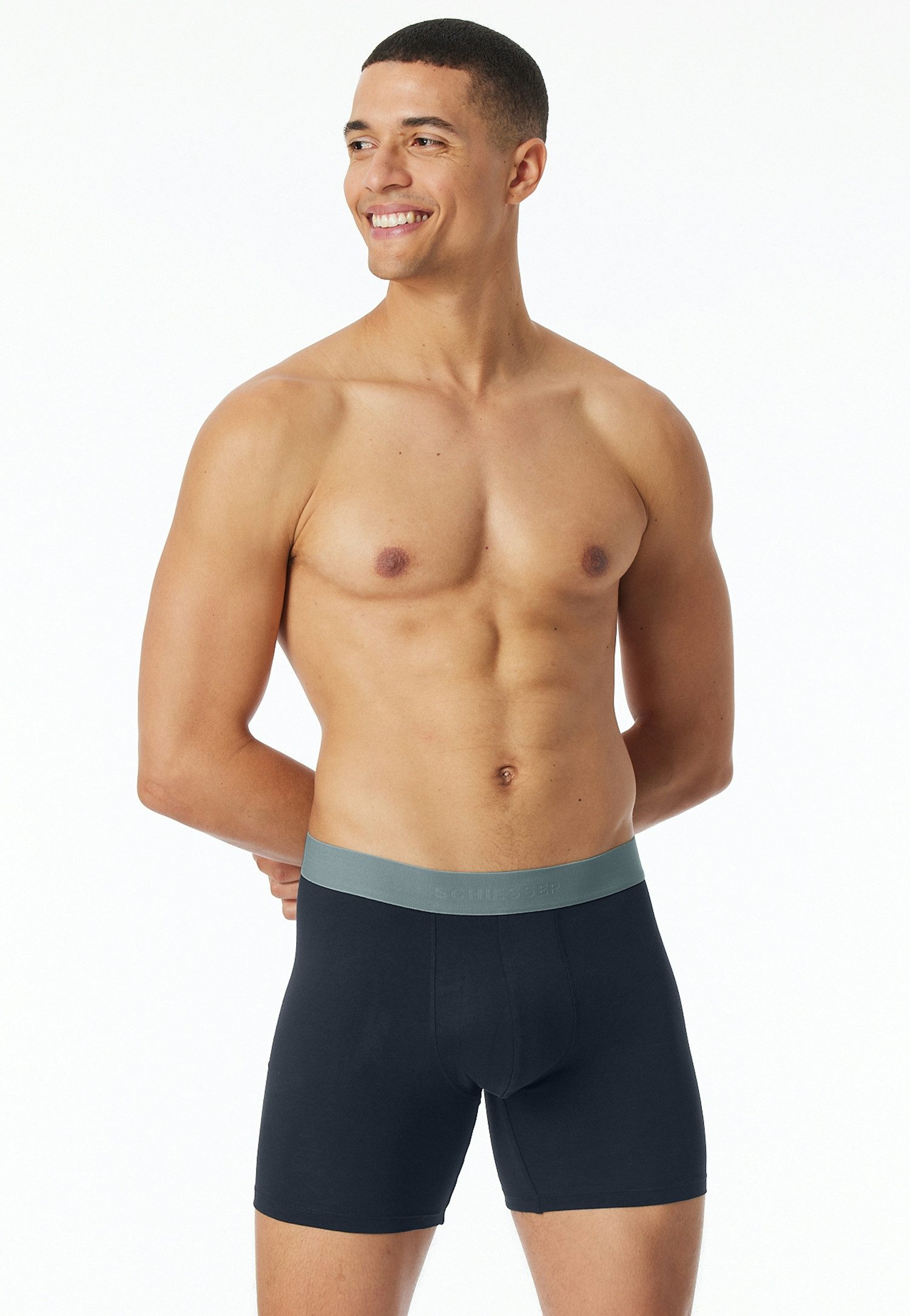 Schiesser Lange Unterhose 95/5 Multipacks (2er Pack) mit farblich abgesetztem, sportlichem Logo-Webgummibund