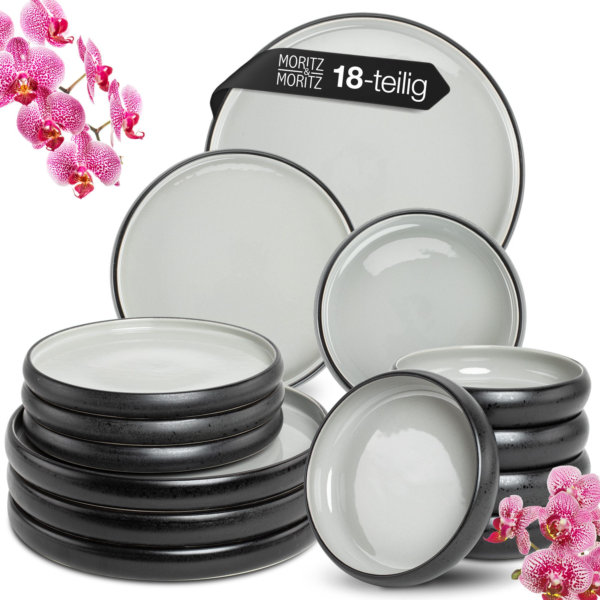 Moritz & Moritz Tafelservice SOLID UNI Geschirrset Grau (18-tlg), 6 Personen, Steinzeug, Kombigeschirr für 6 Personen