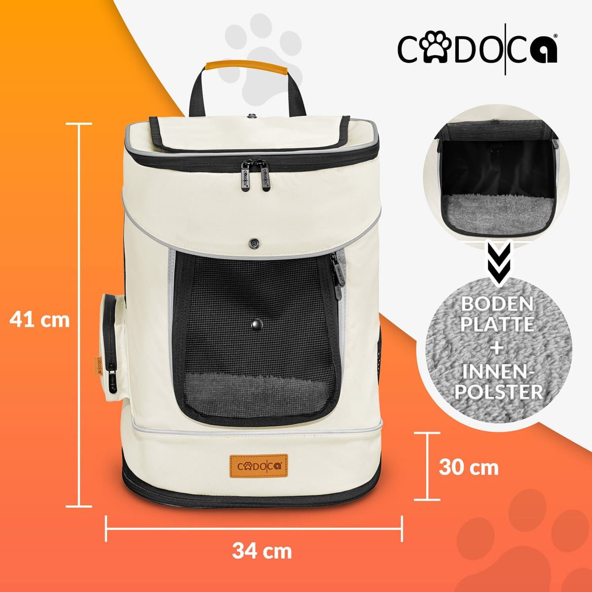 Cadoca Tiertransporttasche, bis 12 kg Rucksack 31x30x41cm Haustier Katze Hund Rucksack Beige