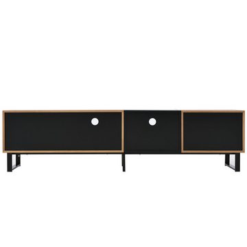 Ulife Lowboard TV-Schrank Moderner TV-Ständer mit schwarzem und holzfarbenem Design, eräumiger Stauraum, robuste Konstruktion