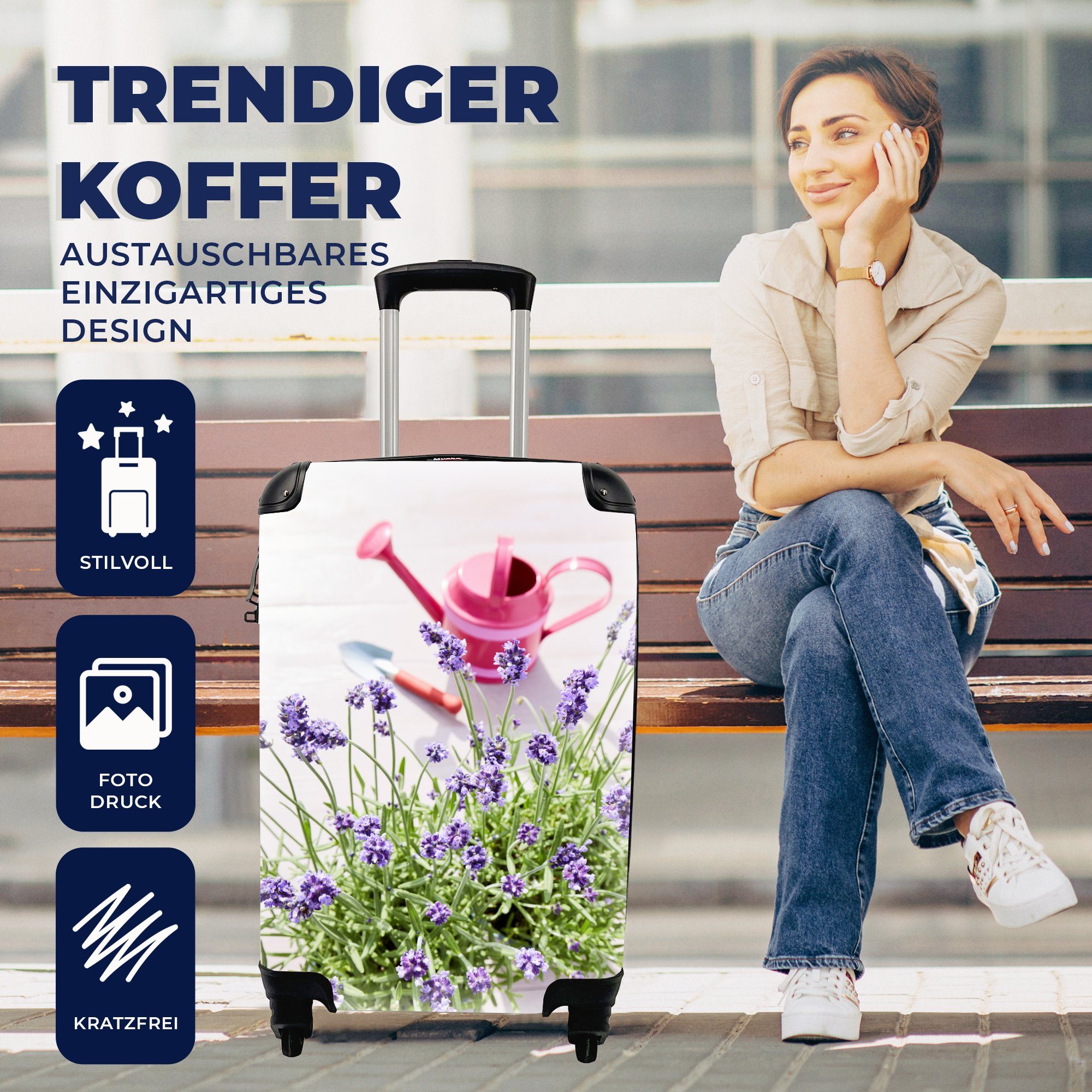 MuchoWow Handgepäckkoffer Gießkanne - Blumen - für Lavendel, rollen, mit 4 Handgepäck Ferien, Reisetasche Rollen, Reisekoffer Trolley