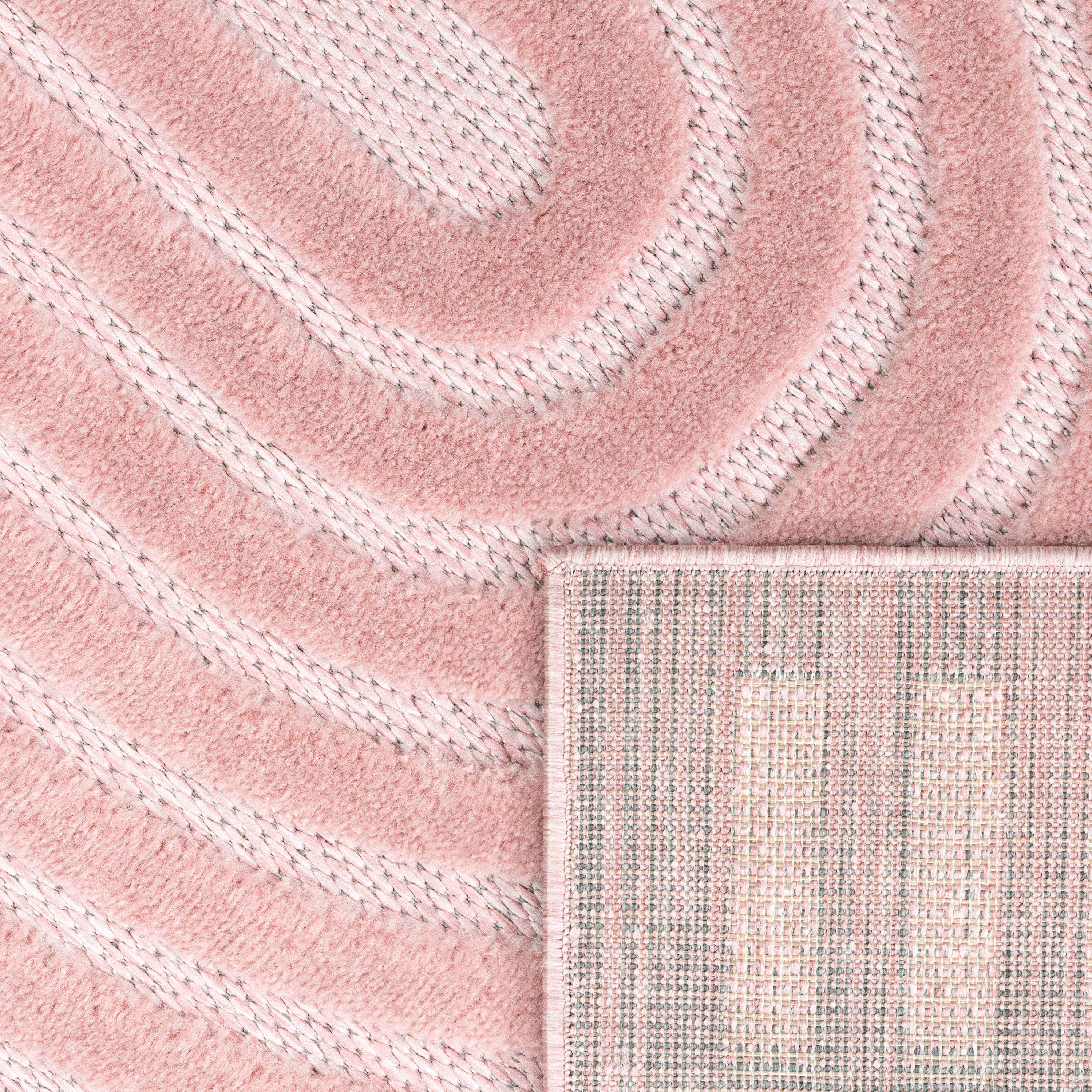 Teppich Livorno rechteckig, Farben, geeignet Outdoor Hoch-Tief-Effekt, Scandi-Look, Home, Paco Uni moderner 674, Höhe: 14 pink mm