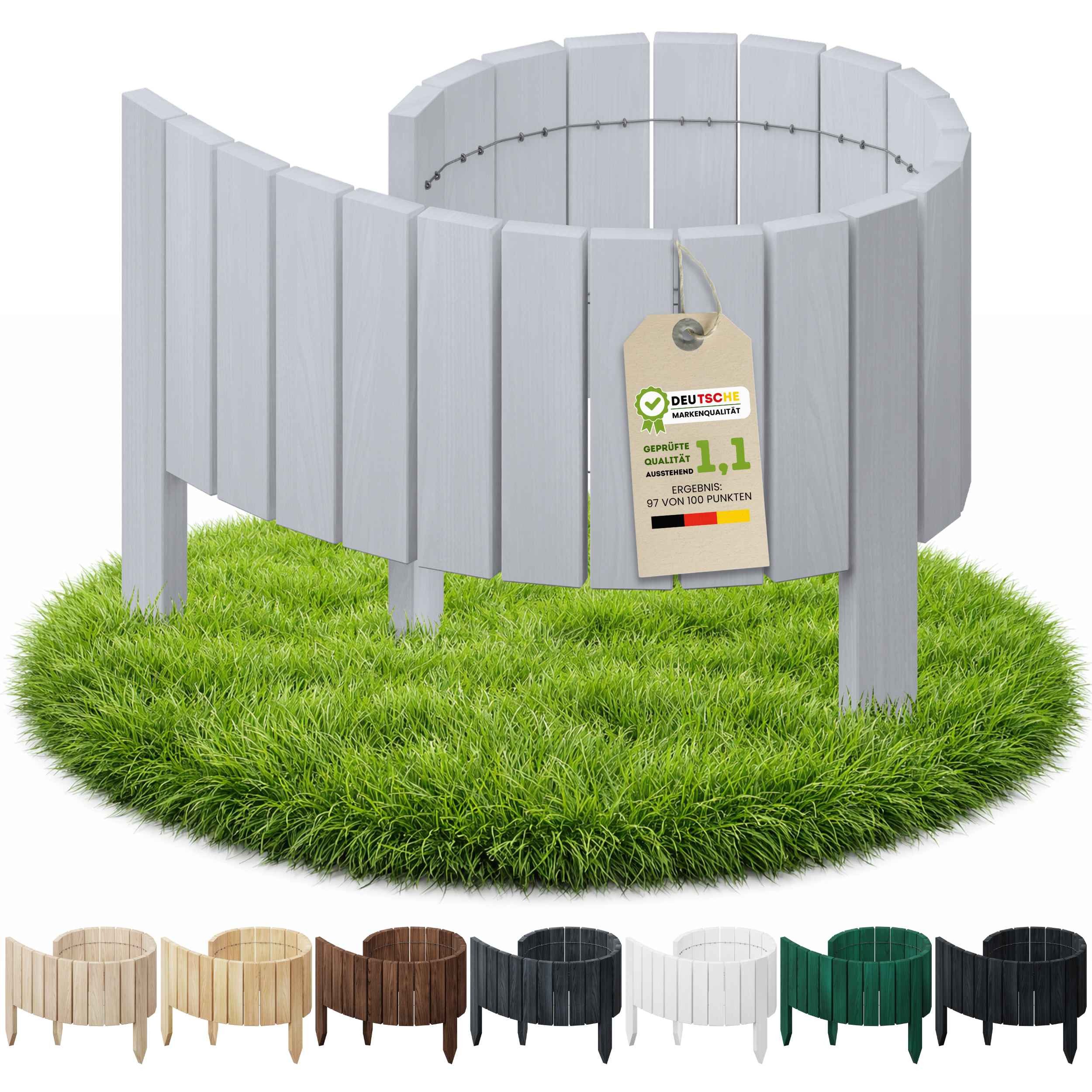 Floranica Palisade Flexible Beeteinfassung Rollborder Beetumrandung Rasenkante Holzzaun, LxH: 100x10 cm, Silbern, Rasenbegrenzung Dekozaun Umzäunung von Blumenbeeten Kräutergarten Wege