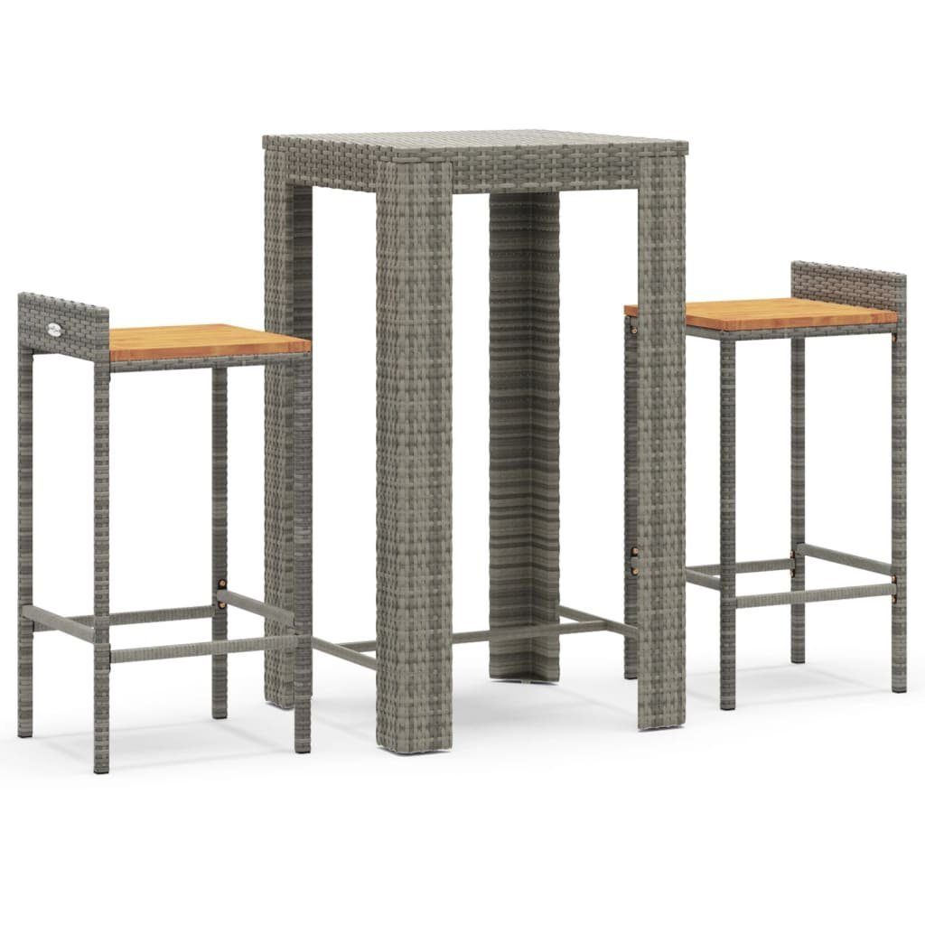 furnicato Gartenbar-Set 3-tlg. Grau Poly Rattan & Massivholz Massivholz, (1-tlg)
