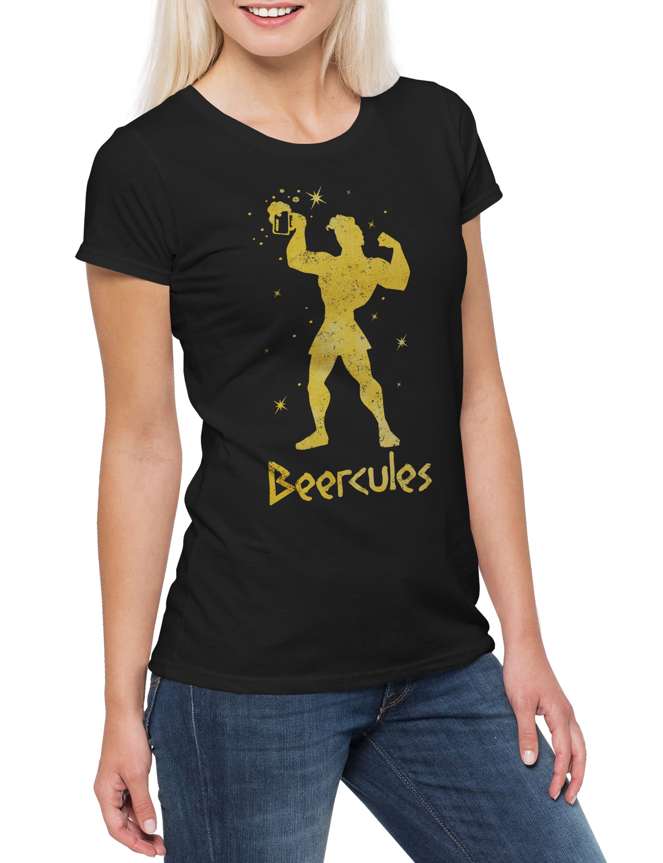 Urban Backwoods Print-Shirt Beercules Damen T-Shirt Alkohol Alcohol Beer Get Drunk Bier Karneval (1-tlg) Fassenacht Kostüm Verkleidung Junggesellenabschied