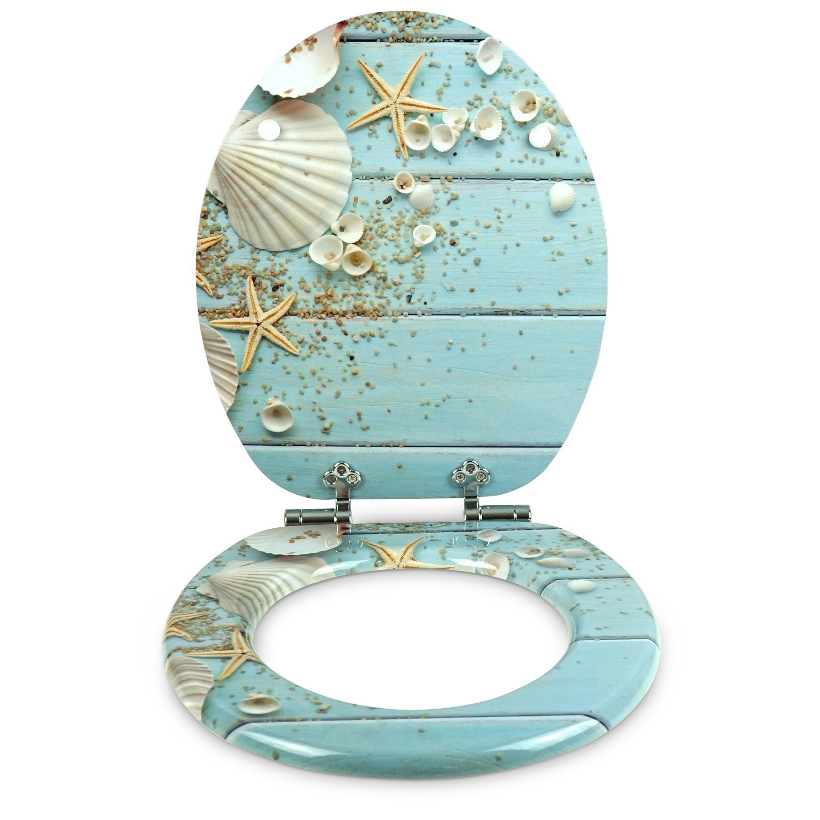 Sanfino WC-Sitz "Caribbean Blue" Premium Toilettendeckel mit Absenkautomatik aus Holz, mit schönem Maritim-Motiv, hohem Sitzkomfort, einfache Montage – Bild 3 von 5