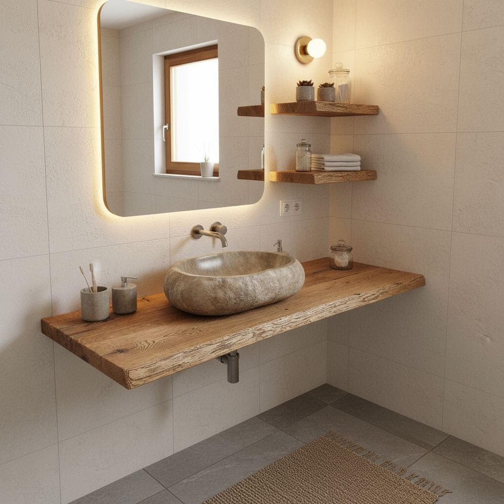 DaoWood Waschtischplatte Waschtischplatte Massive Eiche Alt Holz Hell