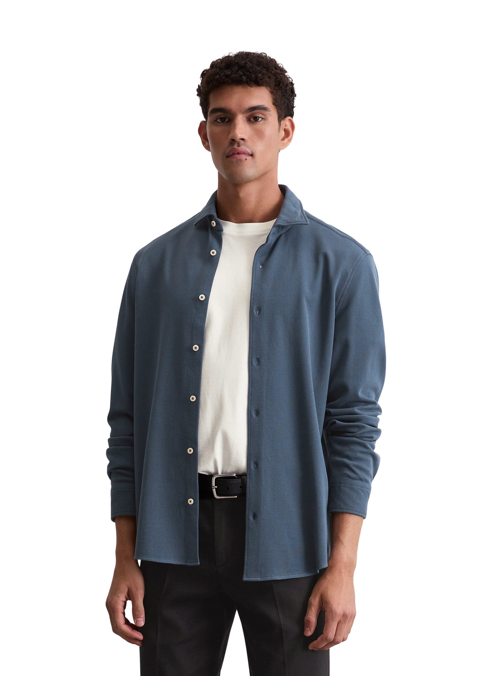 Marc O'Polo Langarmhemd aus Bio-Baumwoll-Piqué