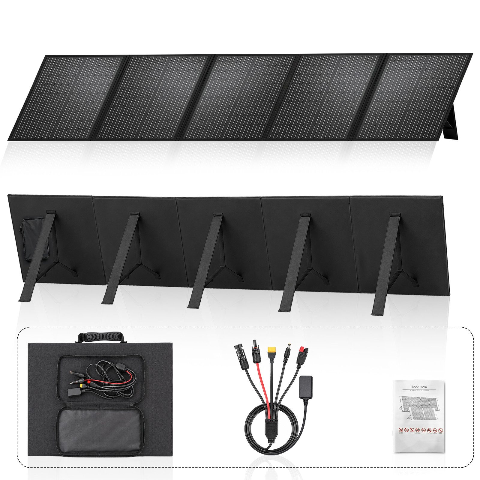 Rhein Beleuchtung Solarmodul 300W Faltbares Solarpanel 36V mit 4-in-1 Kabel für Powerstation, 300 W, Monokristallines Silizium, (Set, 1-St., MC4 XT60 Anderson DC5521 für Camping Wohnmobil Offgrid), Monokristallin, wasserdicht, tragbar & 5-fach faltbar