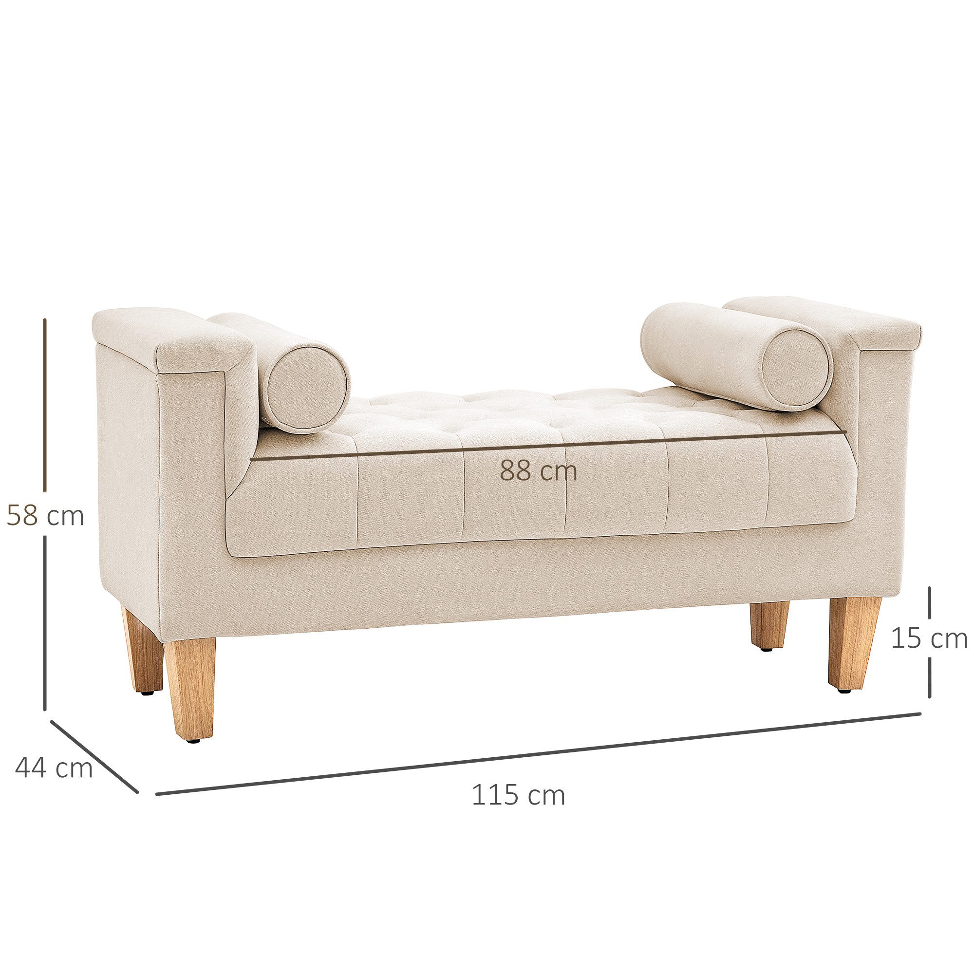 HOMCOM Polsterbank Sitzbank Chenille-Bezug, Armlehne (Bettbank, 1-St., Schuhbank), für Schlafzimmer, Wohnzimmer, Flur 115 x 44 x 58 cm Beige