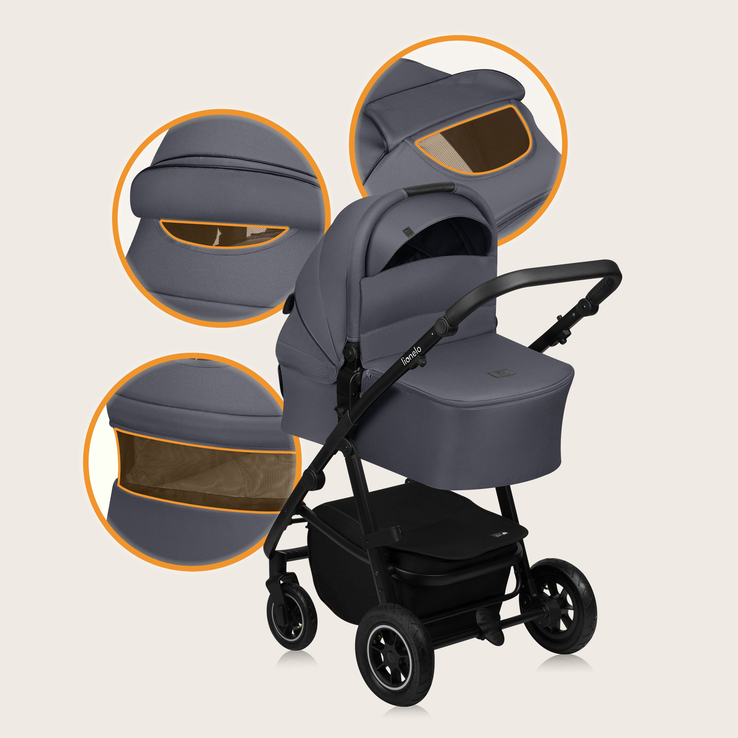 lionelo Kombi-Kinderwagen AMBER PLUS 3IN1, (Set 2in1 oder 3in1), 3-in-1-System / Babywanne & Buggy / Von Geburt bis 4 Jahre – Bild 4 von 5