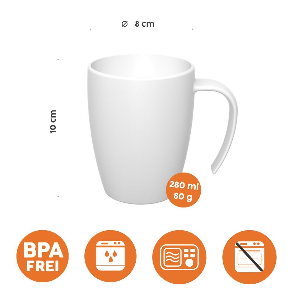 Ornamin Becher Kaffeebecher mit ergonomischem Henkel, Kunststoff, BPA-frei l Stapelbar l Made in Germany