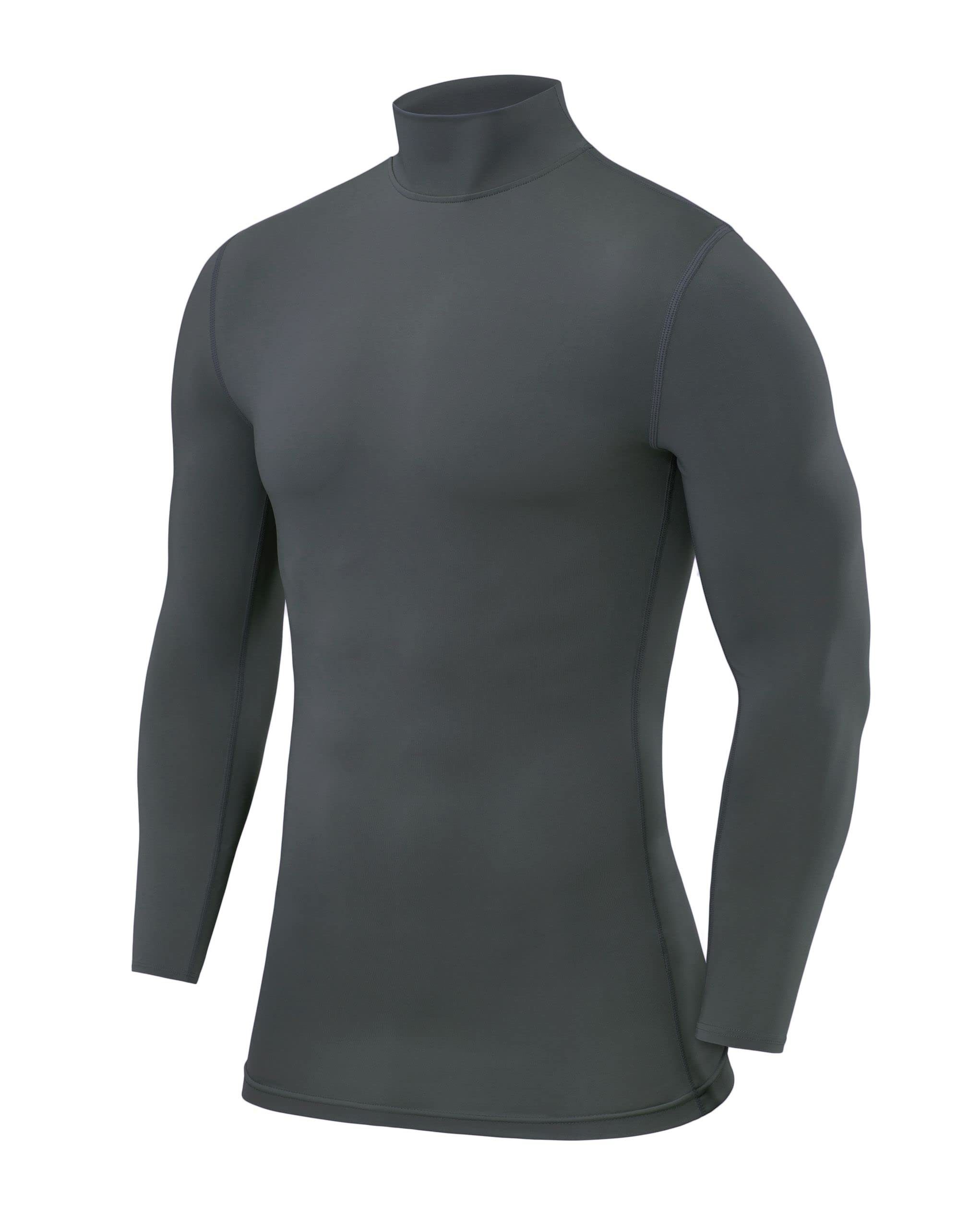 POWERLAYER Langarmshirt Herren Kompressionsshirt mit Langarm und Mock Neck - Dunkelgrün