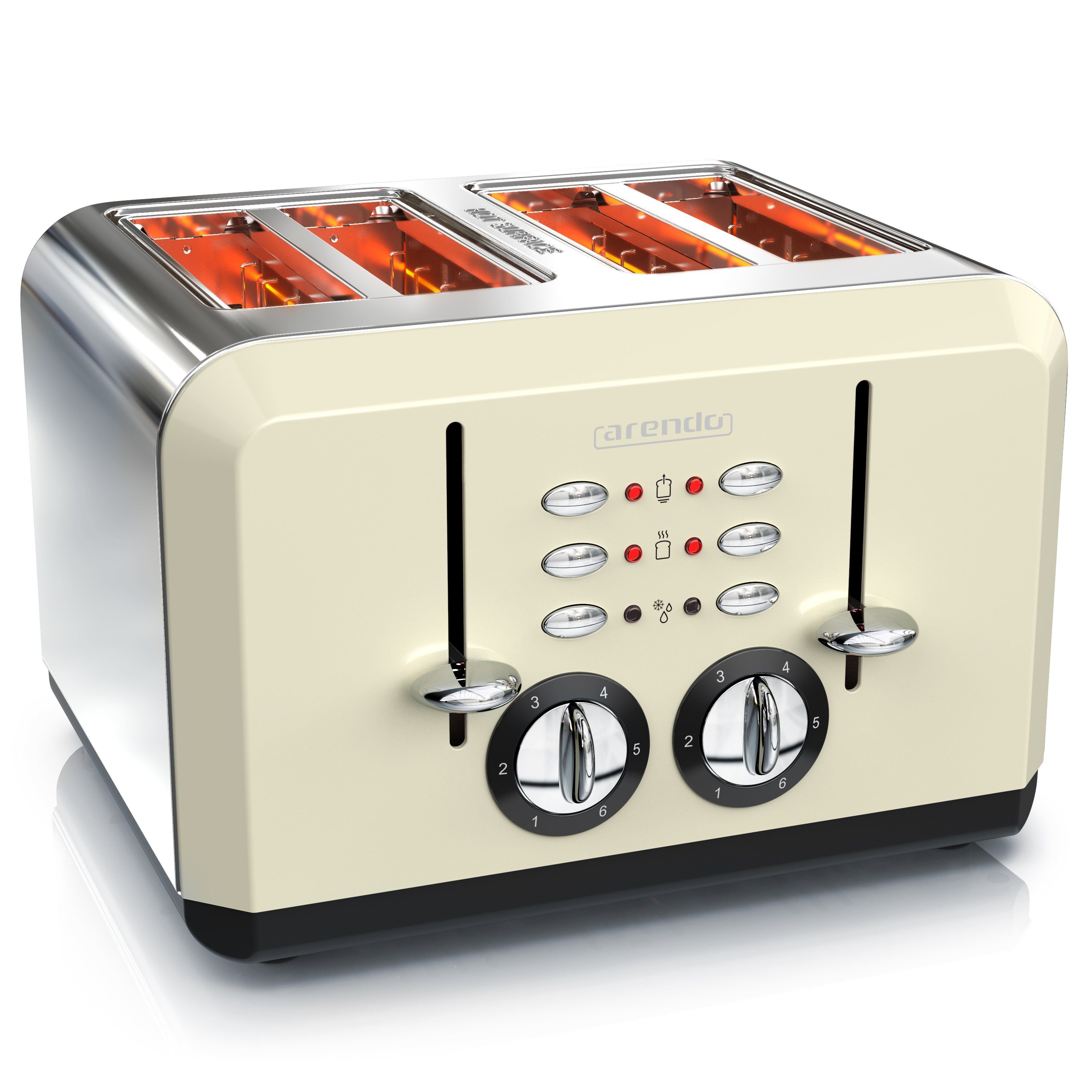 Arendo Toaster 4-Scheiben, Edelstahl Automatik, Wärmeisolierendes Doppelwandgehäuse, 4 kurze Schlitze, für 4 Scheiben, 1630 W, Bräunungsgrad 1-6, Aufwärm- & Auftaufunktion, GS-zertifiziert