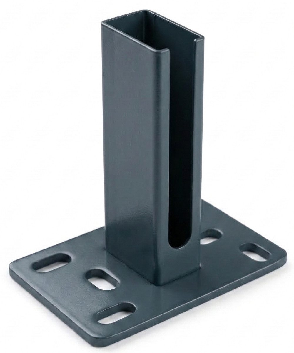 Hanseatischer Drahthandel Doppelstabmattenzaun Fußplattenadapter für Zaunpfosten Doppelstabmattenzaun 60x40mm RAL7016, verzinkt und pulverbeschichtet