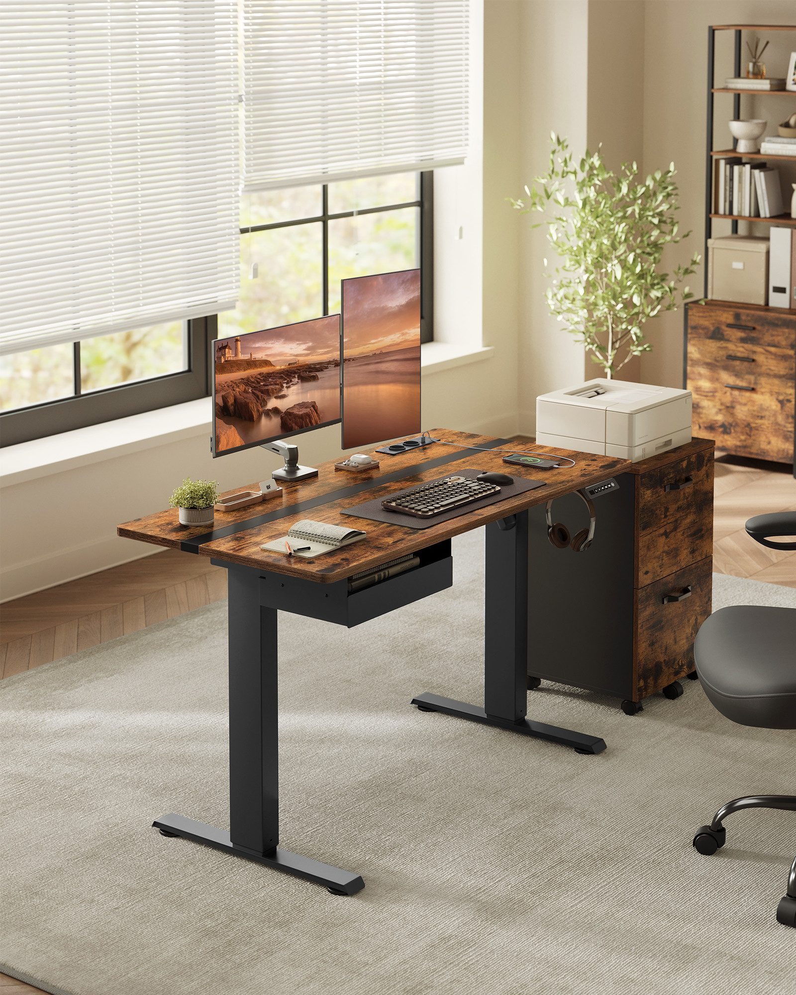 VASAGLE Schreibtisch höhenverstellbar, elektrisch, mit Steckdosen und Stoff günstig online kaufen