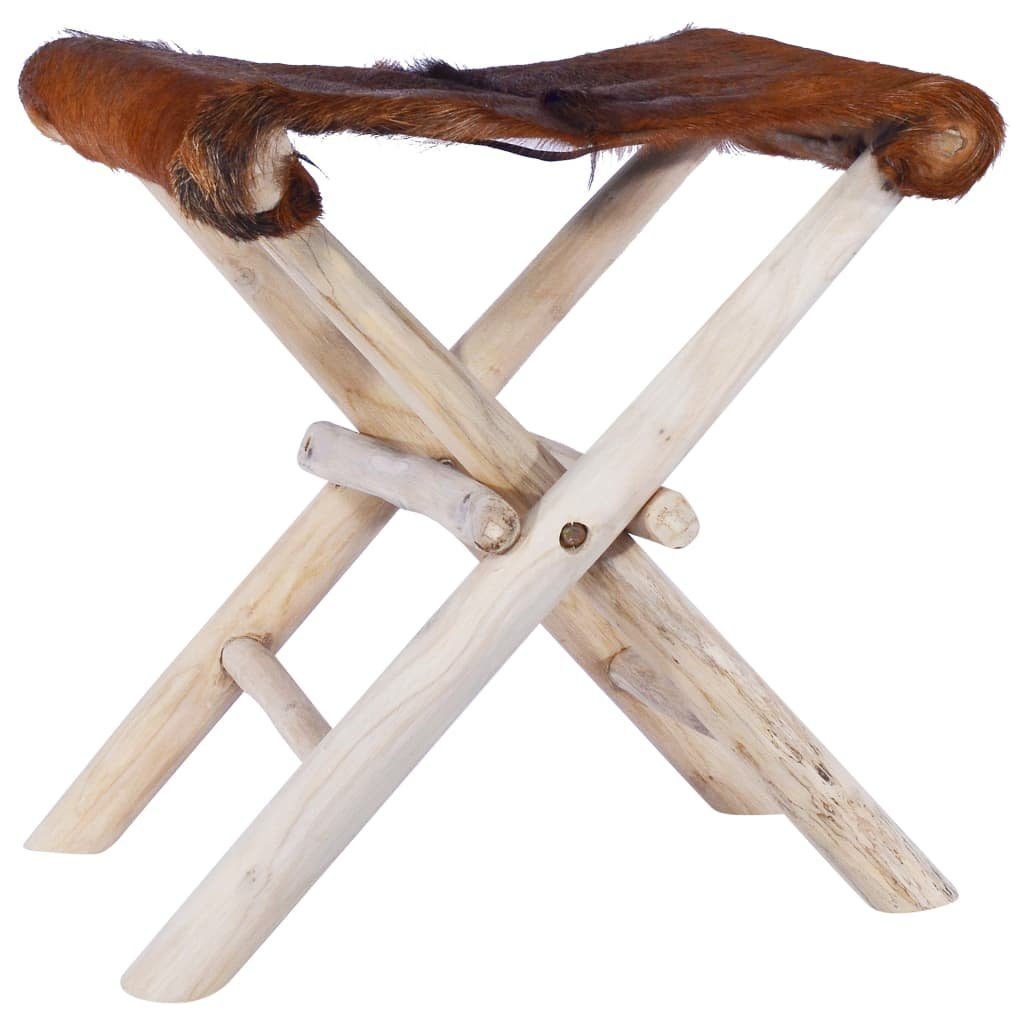 vidaXL Hocker »Klapphocker Echtes Fell und Massivholz Teak« (1 St)