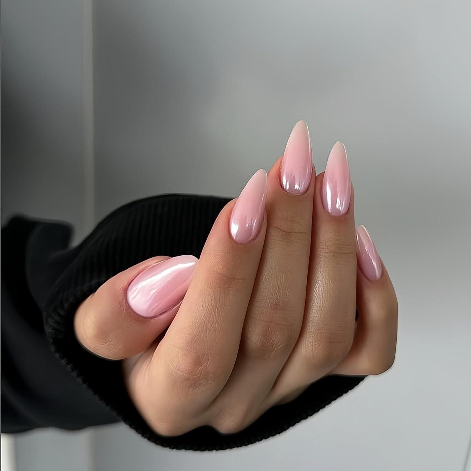 LuxusKollektion Kunstfingernägel Press On Nägel Glitzer Acryl Mandel Mittel Bling 24 Glasiert Alt Rosa