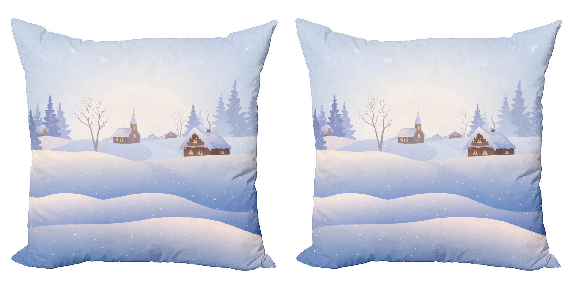 Kissenbezüge Modern Digitaldruck, anzeigen Dorf-Landschaft Abakuhaus Snowy-Bäume Doppelseitiger (2 Stück), Accent