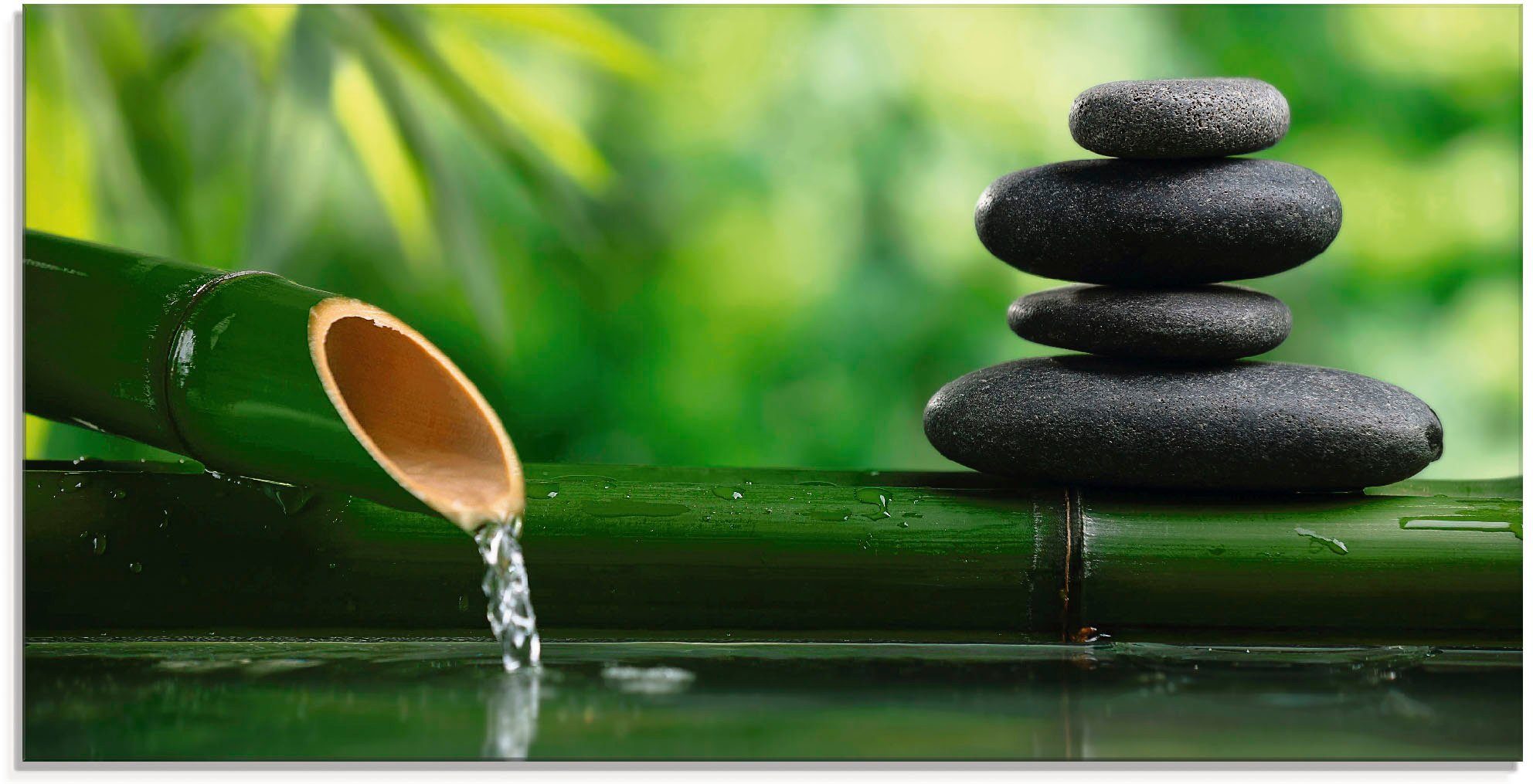 Artland Glasbild Bambusbrunnen und Zen-Stein, Zen (1 St), in verschiedenen Größen