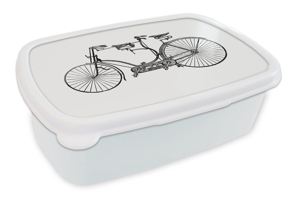 MuchoWow Lunchbox Retro - Kunststoff, Kinder für weiß Mädchen (2-tlg), Tandem, Brotdose, und Fahrrad - für Erwachsene, und Jungs Brotbox