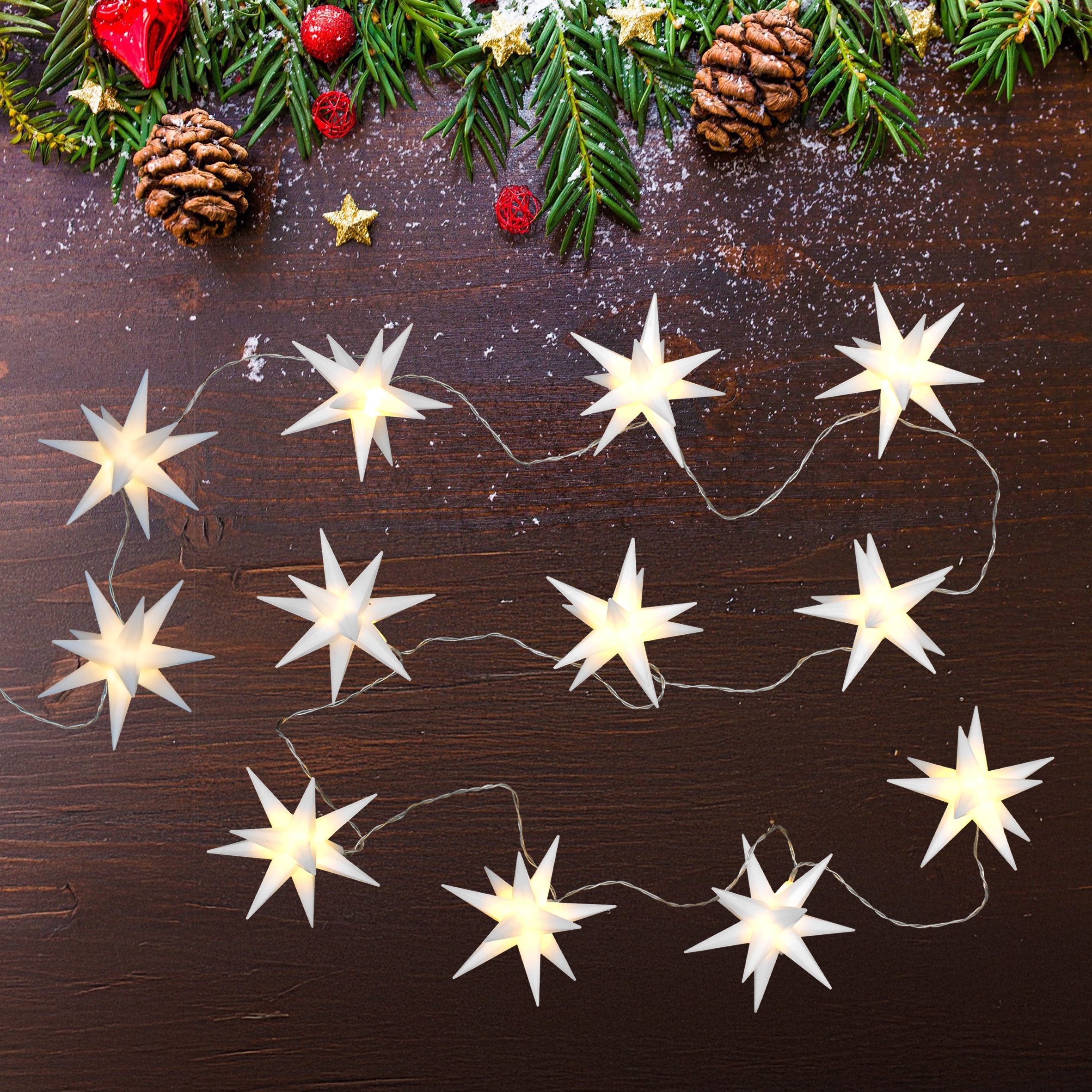 Spetebo LED-Girlande 3D Stern Lichterkette mit 12 LED Sternen (12 cm), 12-flammig, Lichterkette mit 12 beleuchteten Sternen