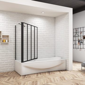 duschspa Badewannenaufsatz ESG schwarz Faltwand + Seitenwand Duschtrennwand Duschabtrennung, Einscheibensicherheitsglas, Sicherheitsglas, (Set), Glas
