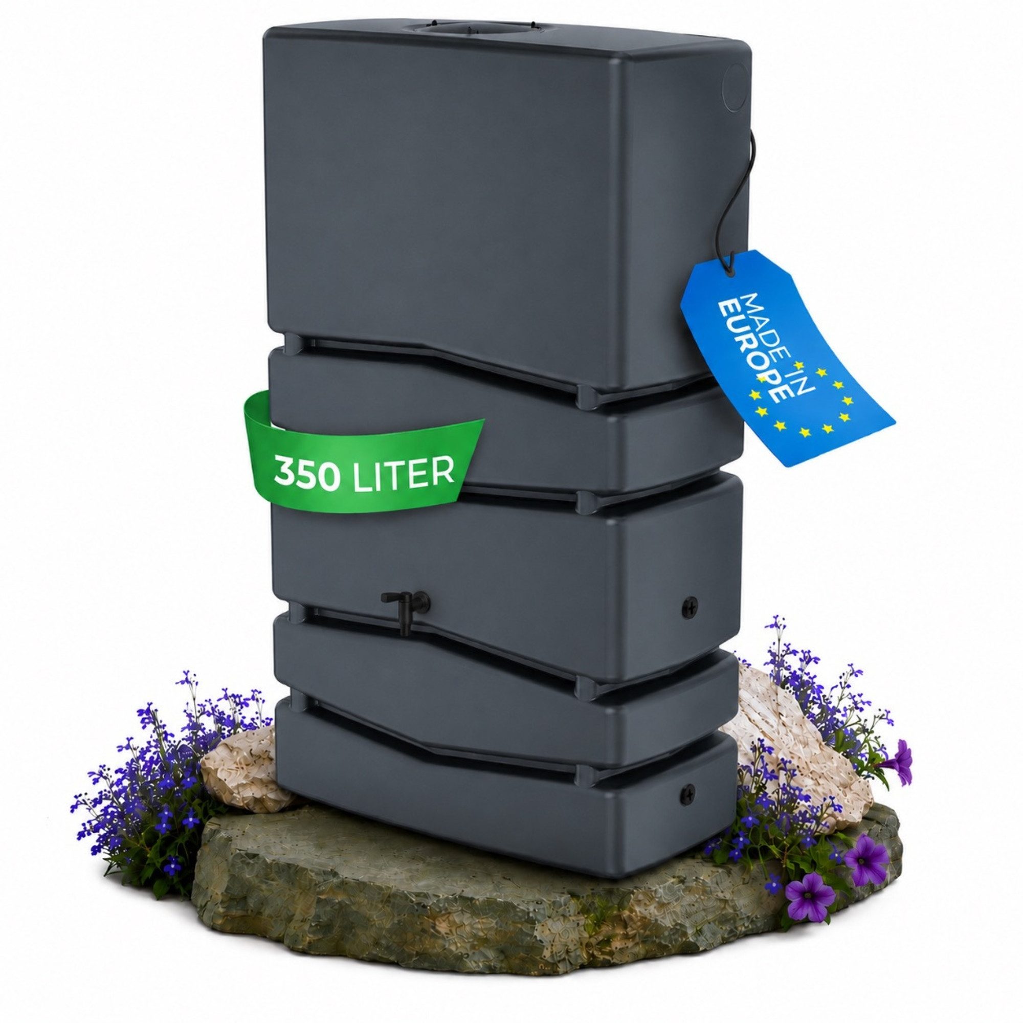 YourCasa Regentonne Eckig 350 Liter [Aqua Silo] XXL Regenfass mit Öffnung und Deckel