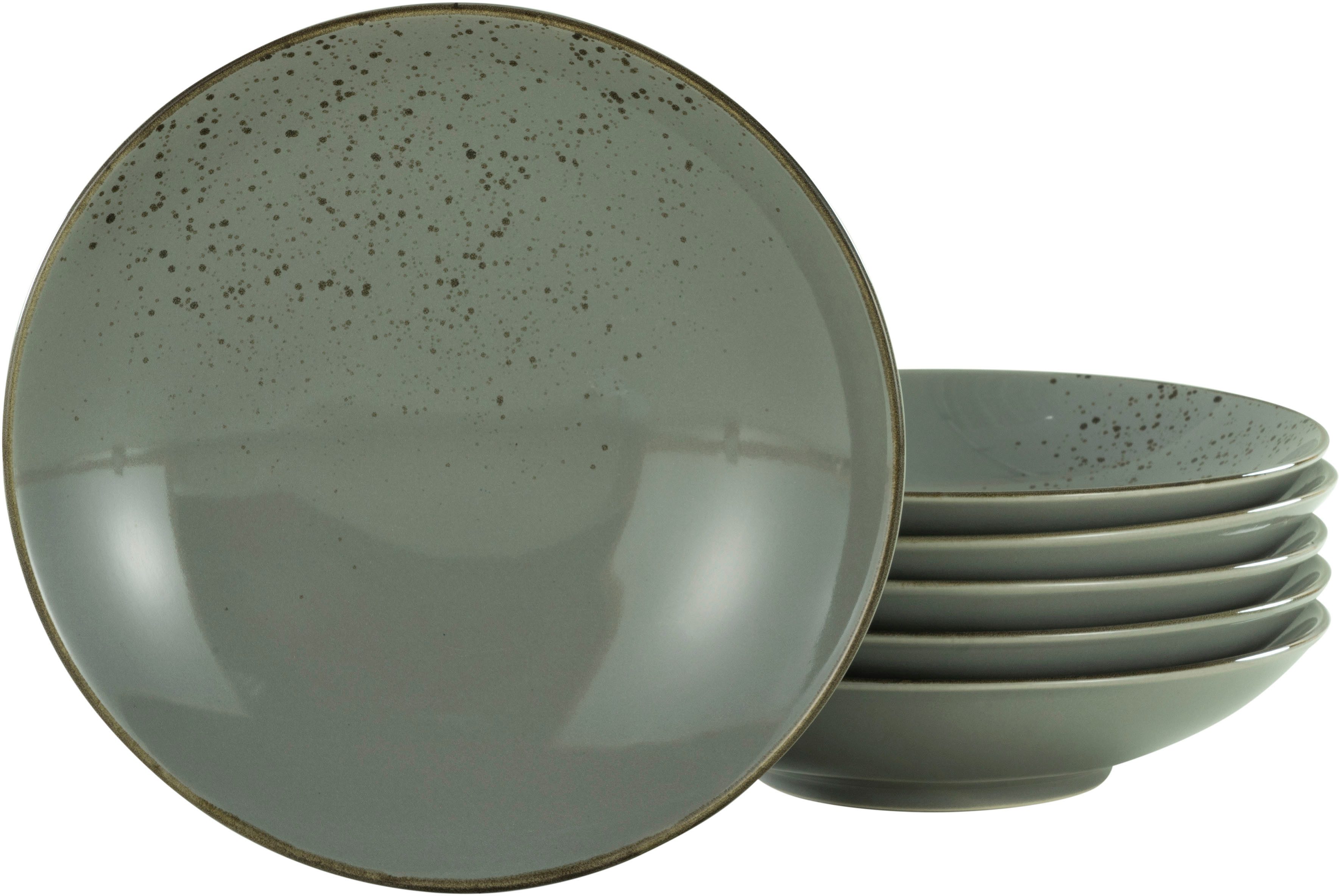 CreaTable Суповая тарелка Essteller NATURE COLLECTION, (6 St), Тарелки Set für 6 Personen, Ø 22 cm, Steinzeug, tiefe Тарелки