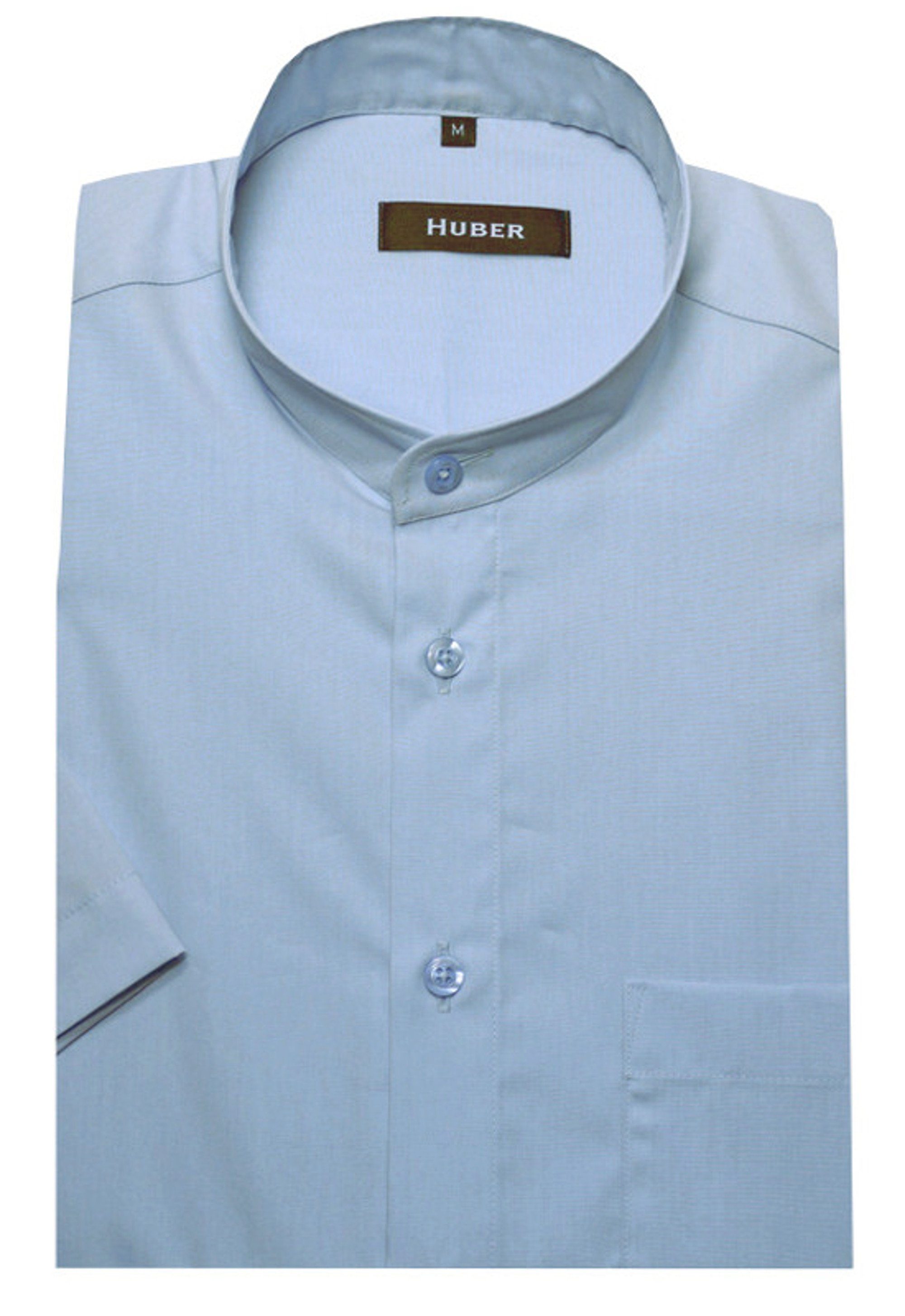 Kurzarm, Hemden Made Huber Kurzarmhemd HU-0125 - Regular gerader Stehkragen, in Schnitt, EU! hellblau Fit