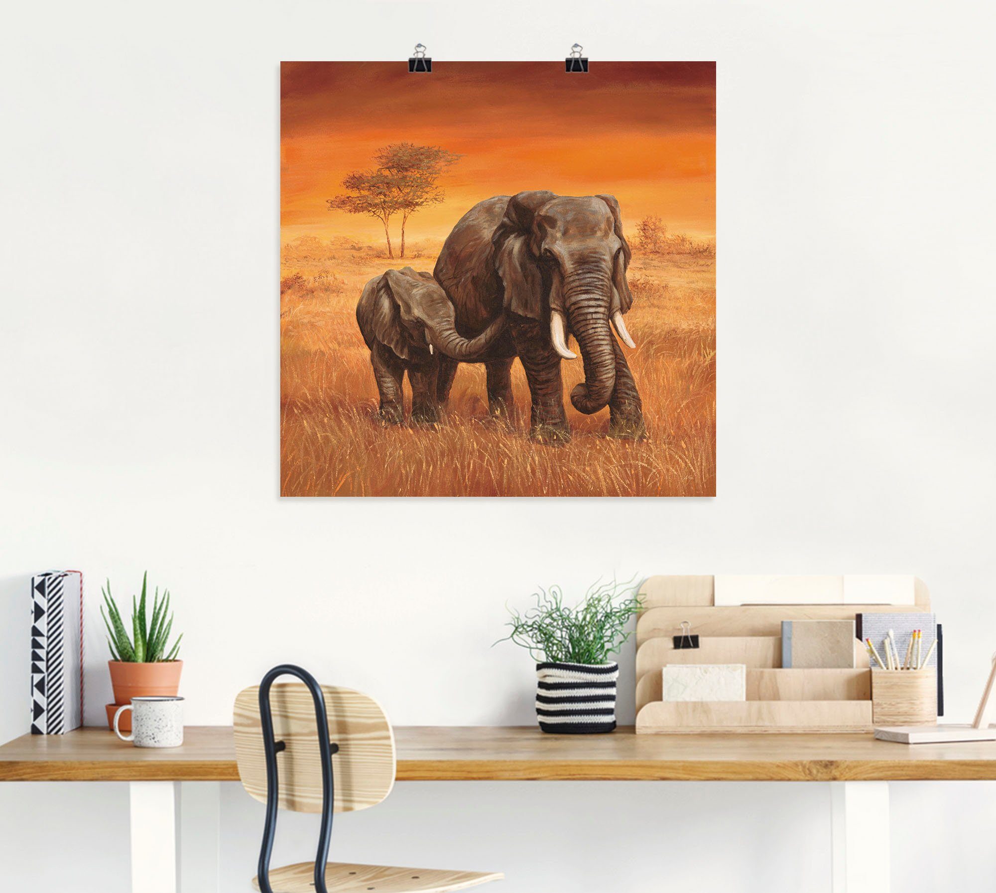 Wildtiere in oder St), (1 II, Poster Leinwandbild, Wandbild Größen als versch. Alubild, Wandaufkleber Artland Elefanten