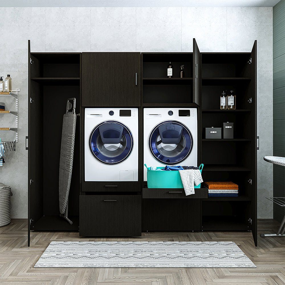 | Waschmaschinenumbauschrank mit schwarz schwarz Schrankaufsätzen (Waschmaschinenschrank eiche Überbauschrank Waschturm) Roomart