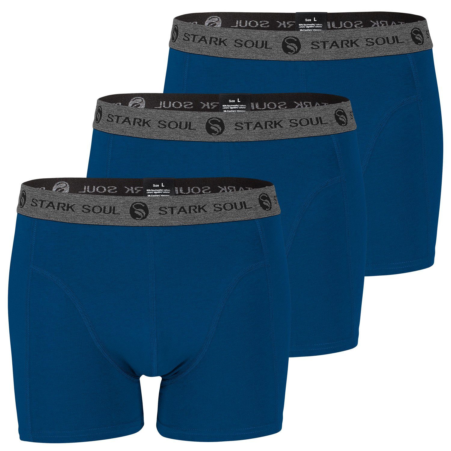 Trunks weiche 3er 3er-Pack Pack, - Marineblau Stark Retroshorts, Boxershorts, Boxershorts Baumwolle Soul® Herren