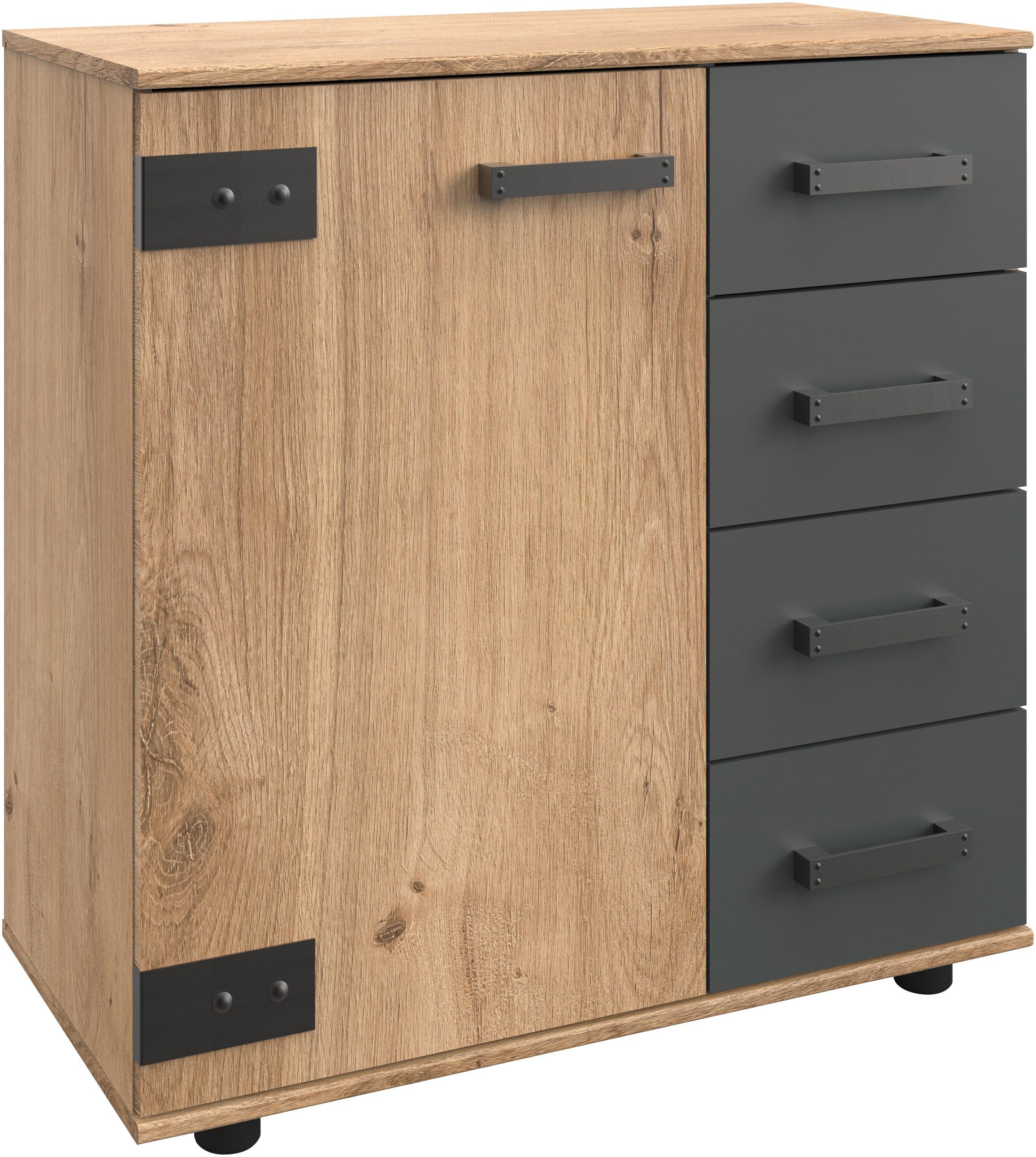 Wimex Kombikommode Stockholm, Schrank Made in Germany, rustikale Optik Industrial-Look, 1-türig mit 4 Schubladen, 81/41/83 cm