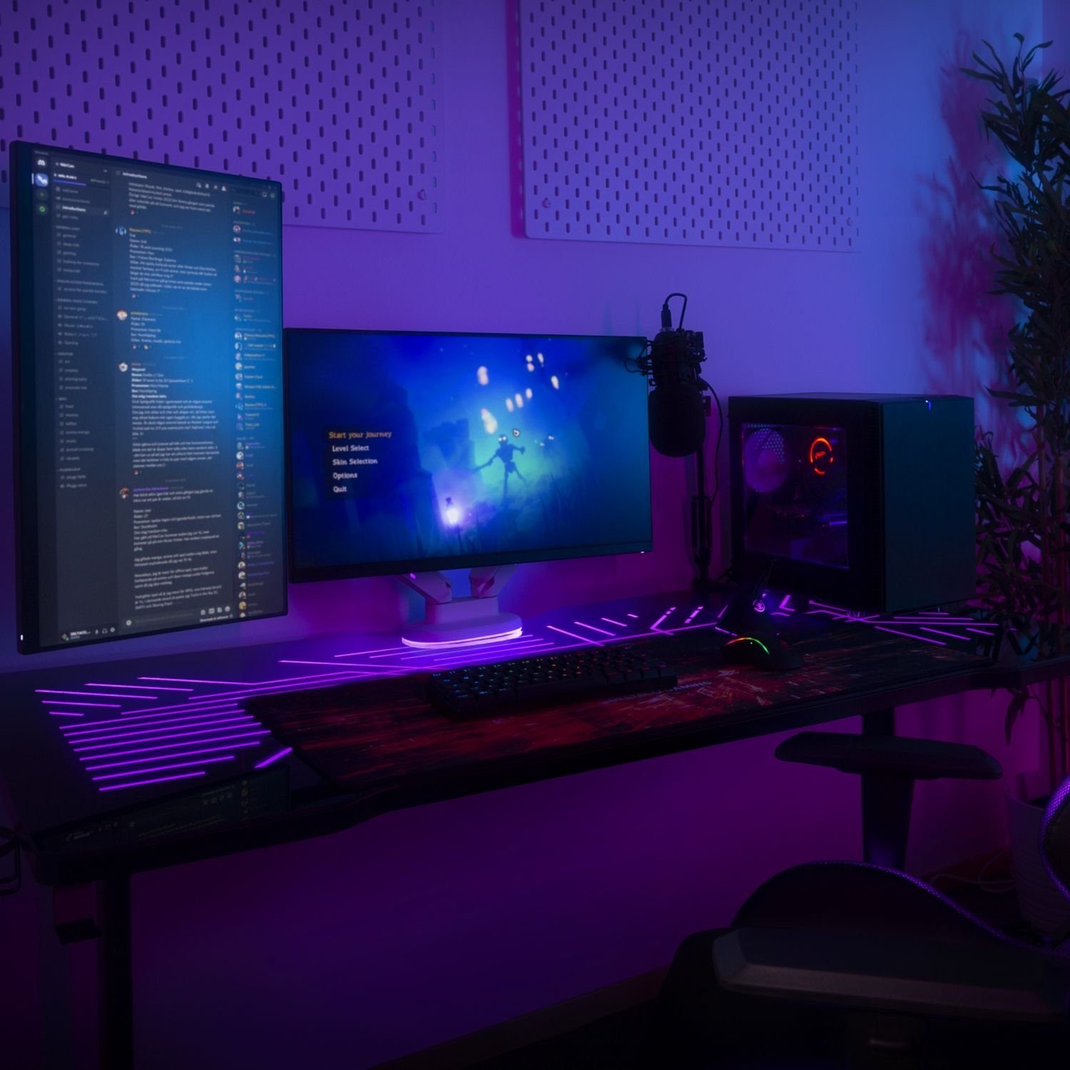 DELTACO Gamingtisch DT420 RGB Gaming & Fernbedienung Becher- LED-Beleuchtung, LEDs für LED-Muster, Tisch Headsethalterung