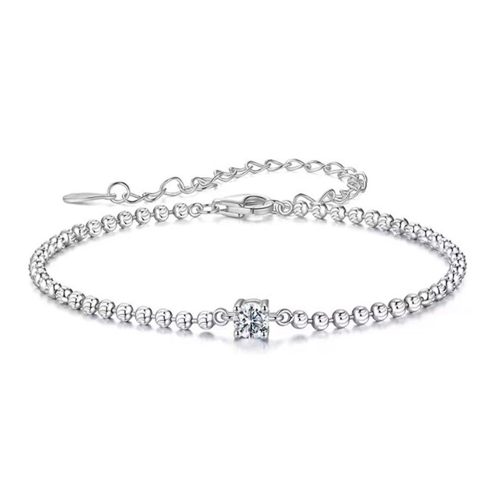 Runde Perlé Silberarmband 925 Sterling Silber zartes Armband mit Moissanit, 18K Weißgold, plattiert, D-Farbe VVS1, GRA-zertifiziert