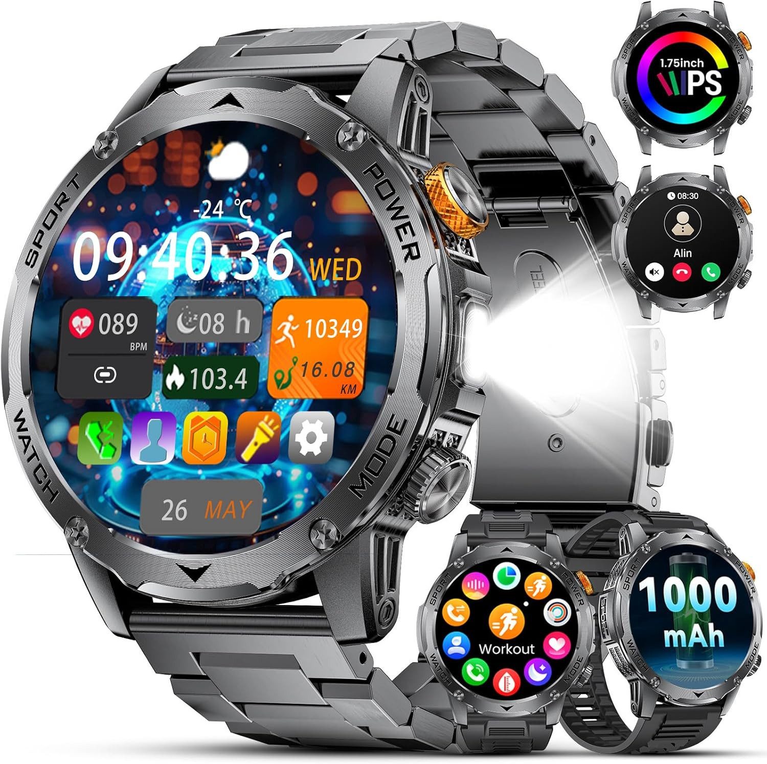 DREMAC EF12-F Smartwatch (4,4 cm, Andriod ios), Smartwatch mit großem Display Fitnessanalyse