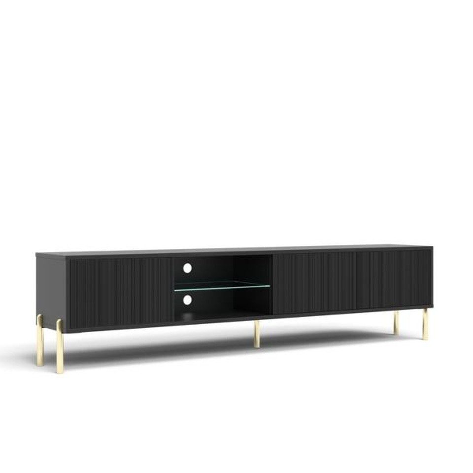 Xlmoebel Lowboard XLMOEBEL Fernsehkommode in Schwarz mit Holzfurnier und Metall (Lowboard, 1 St., TV-Lowboard 175 x 32 x 47 cm), Made in Europa
