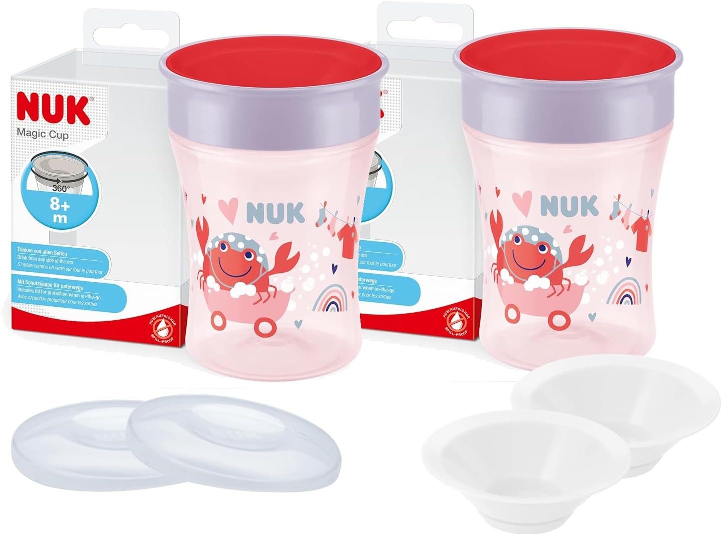NUK Trinklernbecher NUK Magic Cup Bundle – 2x 230ml Rot + Zubehör, BPA-frei, ab 8 M.