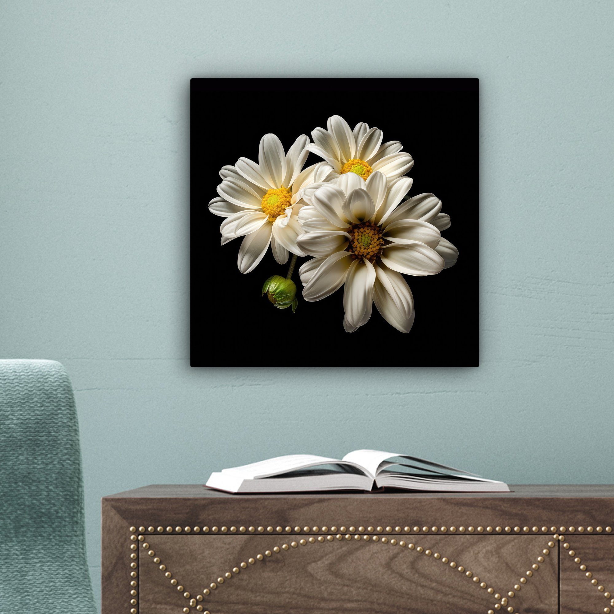 (1 Weiß Bilder Botanisch Schlafzimmer, St), für 20x20 - Wohnzimmer Blumen Leinwandbild Gänseblümchen Leinwand Natur, - OneMillionCanvasses® - - cm