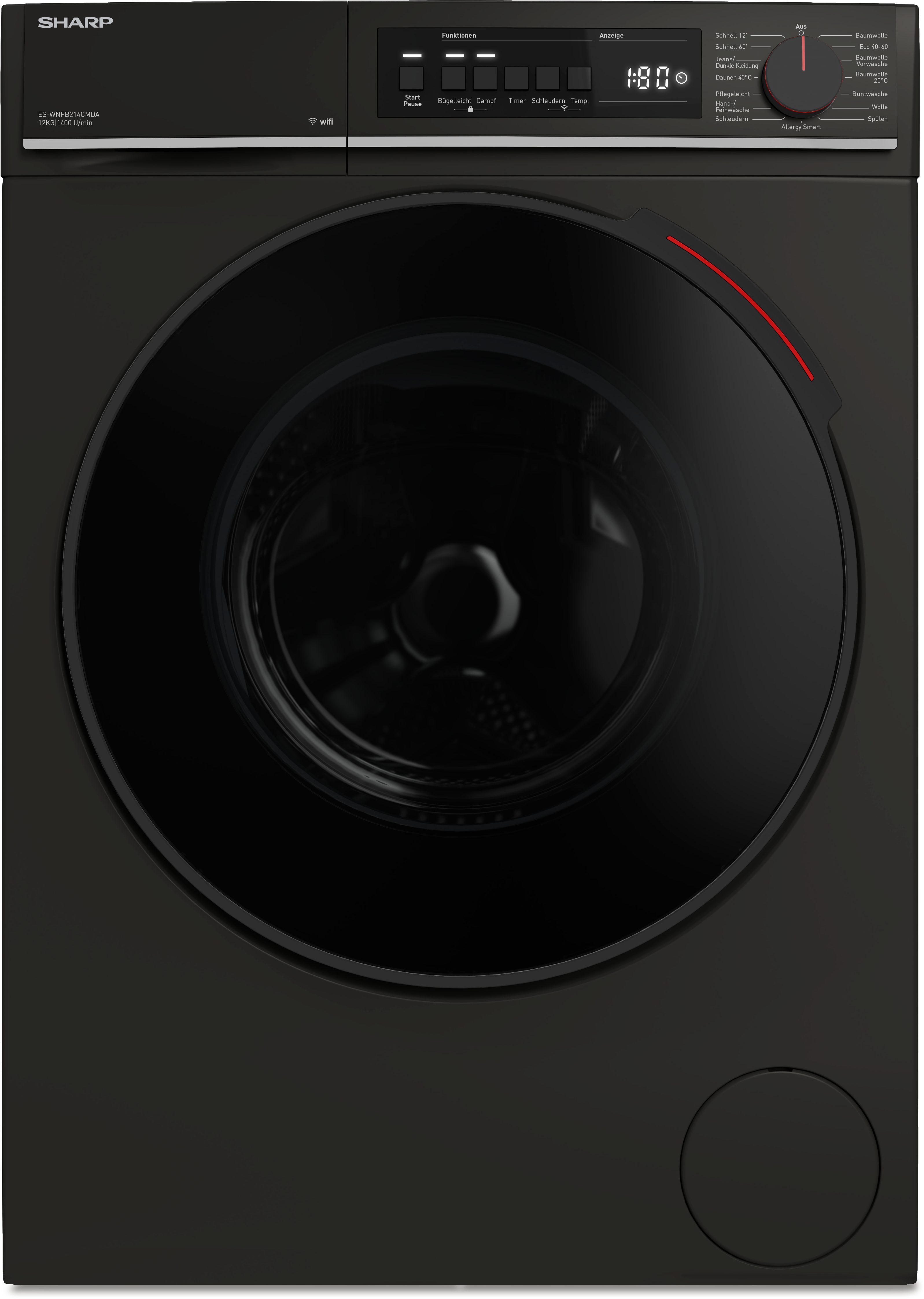 Sharp Waschmaschine ES-WNFB214CMDA-DE, 12 kg, 1400 U/min, 12kg / +WIFI / A-20% / Steam