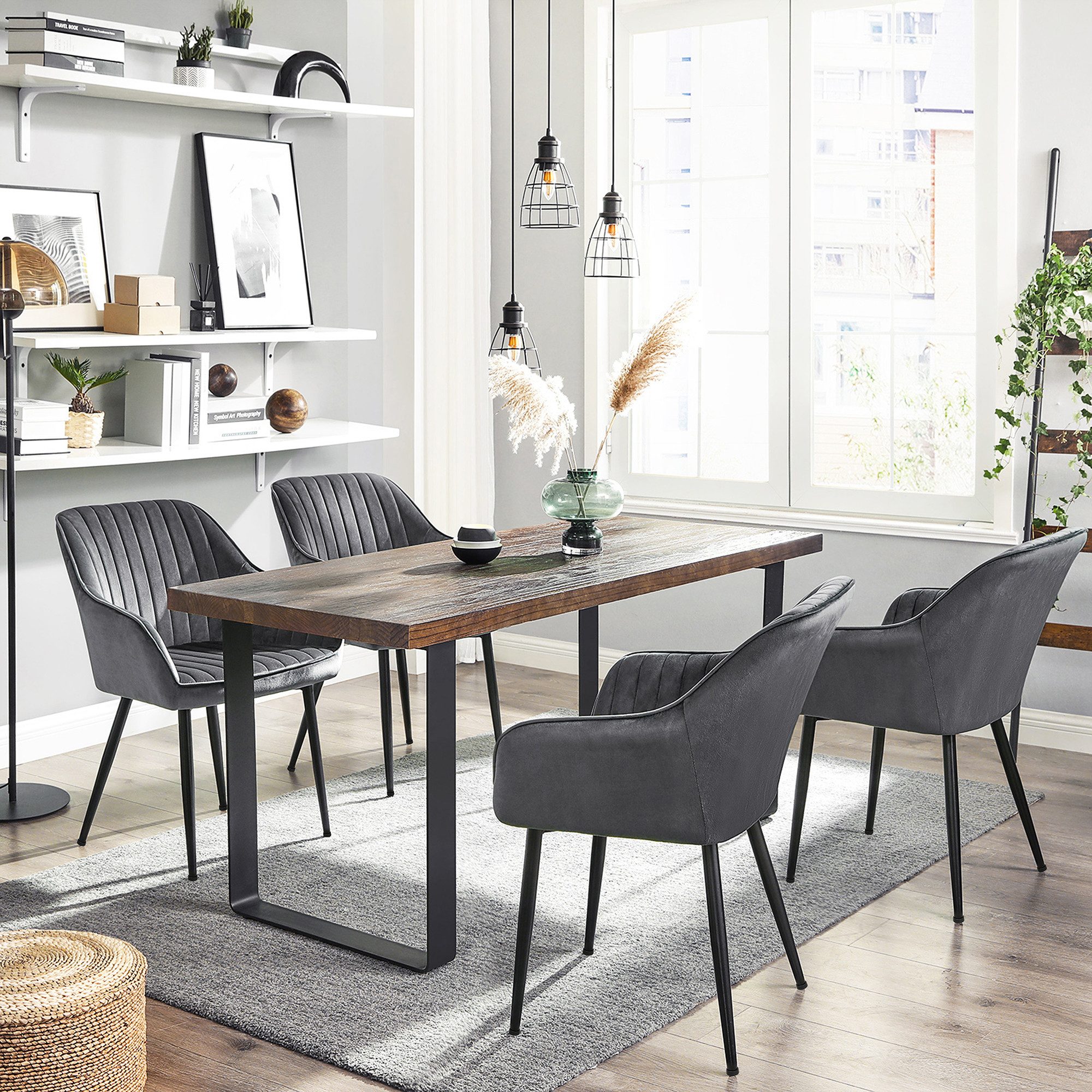 SONGMICS Esszimmerstuhl Küchenstuhl aus Samt, Polsterstuhl mit Armlehnen, Loungesessel (6 St), 6er Set, Metallbeine, bis 120 kg belastbar – Bild 2 von 5