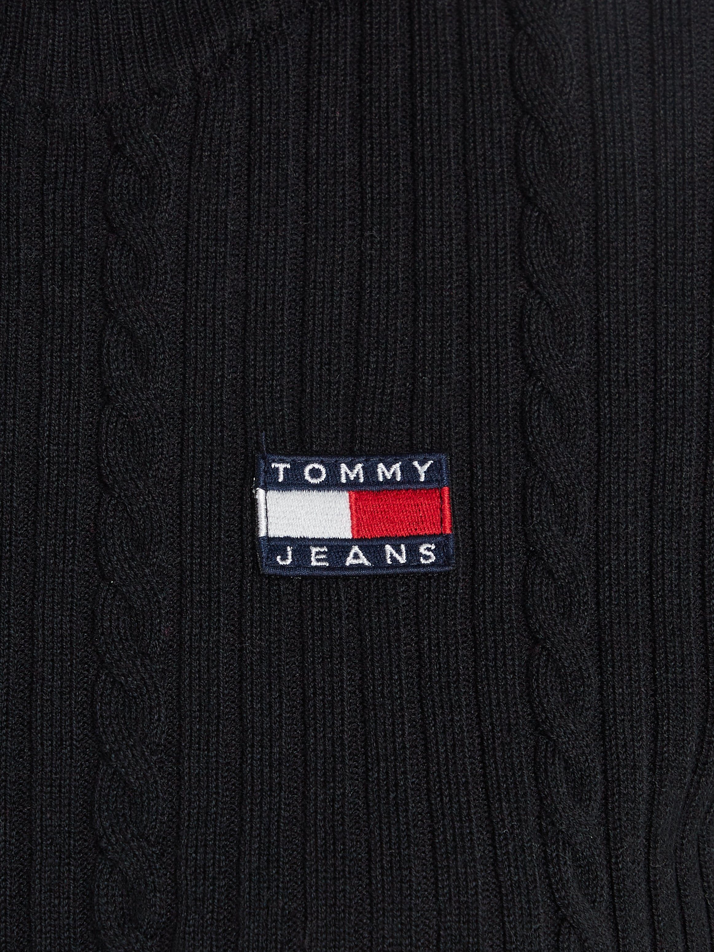 SWEATER CABLE ZIP THRU Cardigan BADGE Black Jeans Tommy TJW
