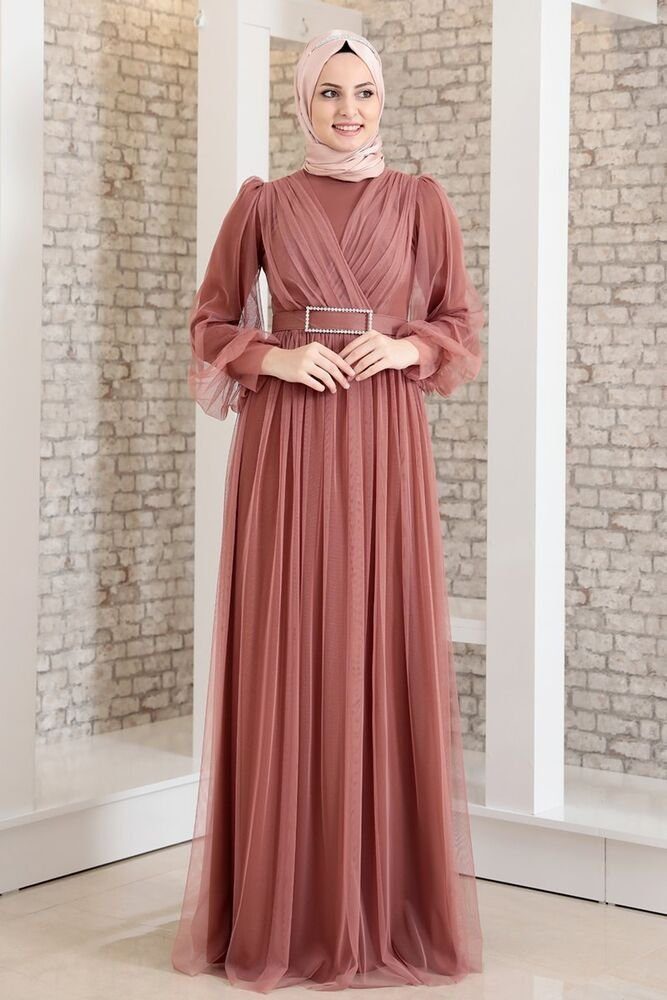 fashionshowcase Maxikleid Damen Kleid aus Tüll - Abiye Abaya - Modest Fashi günstig online kaufen