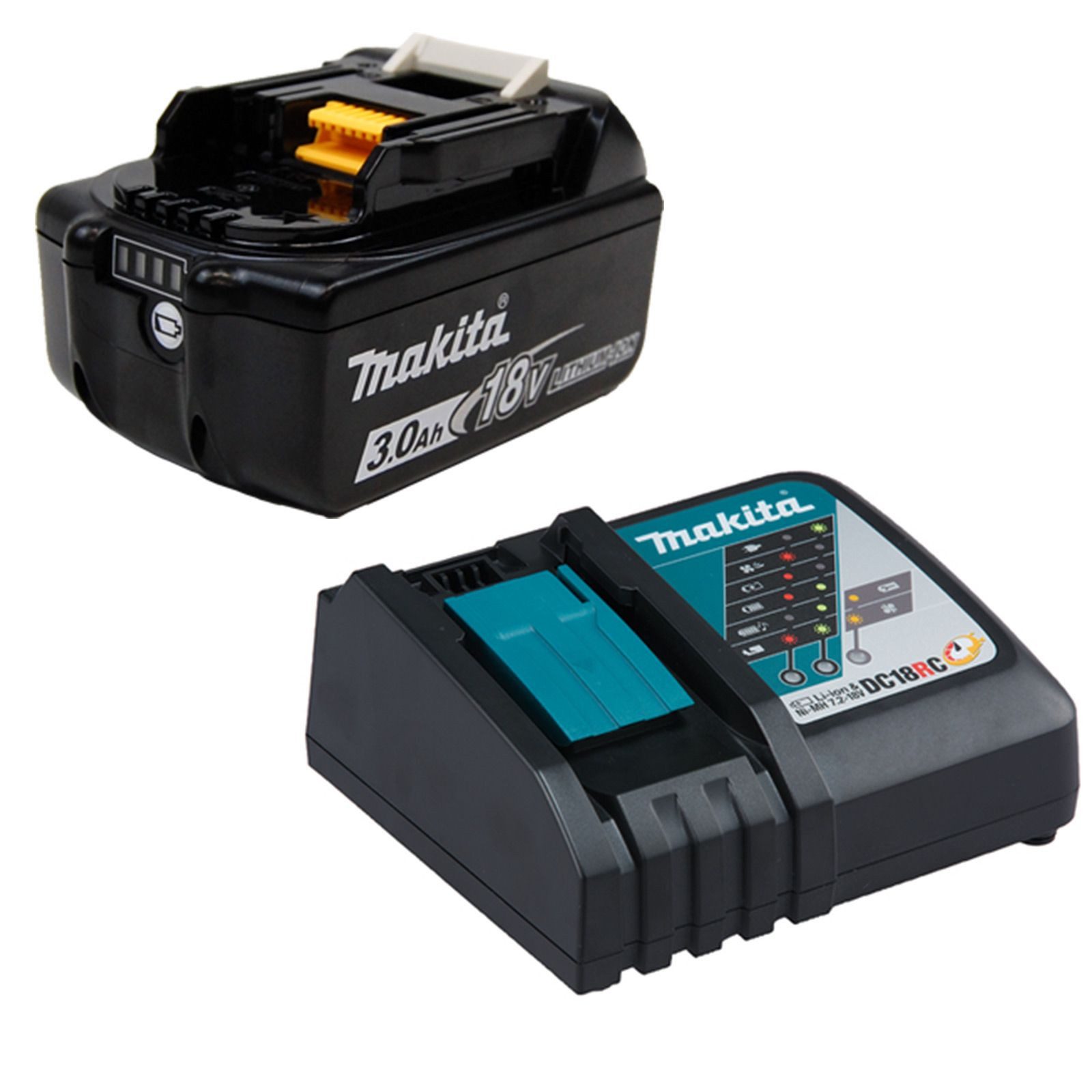 Makita Makita BL1830B Akku 3,0 Ah 18V Li-Ion mit Ladestandsanzeige &... Akku Starter-Set