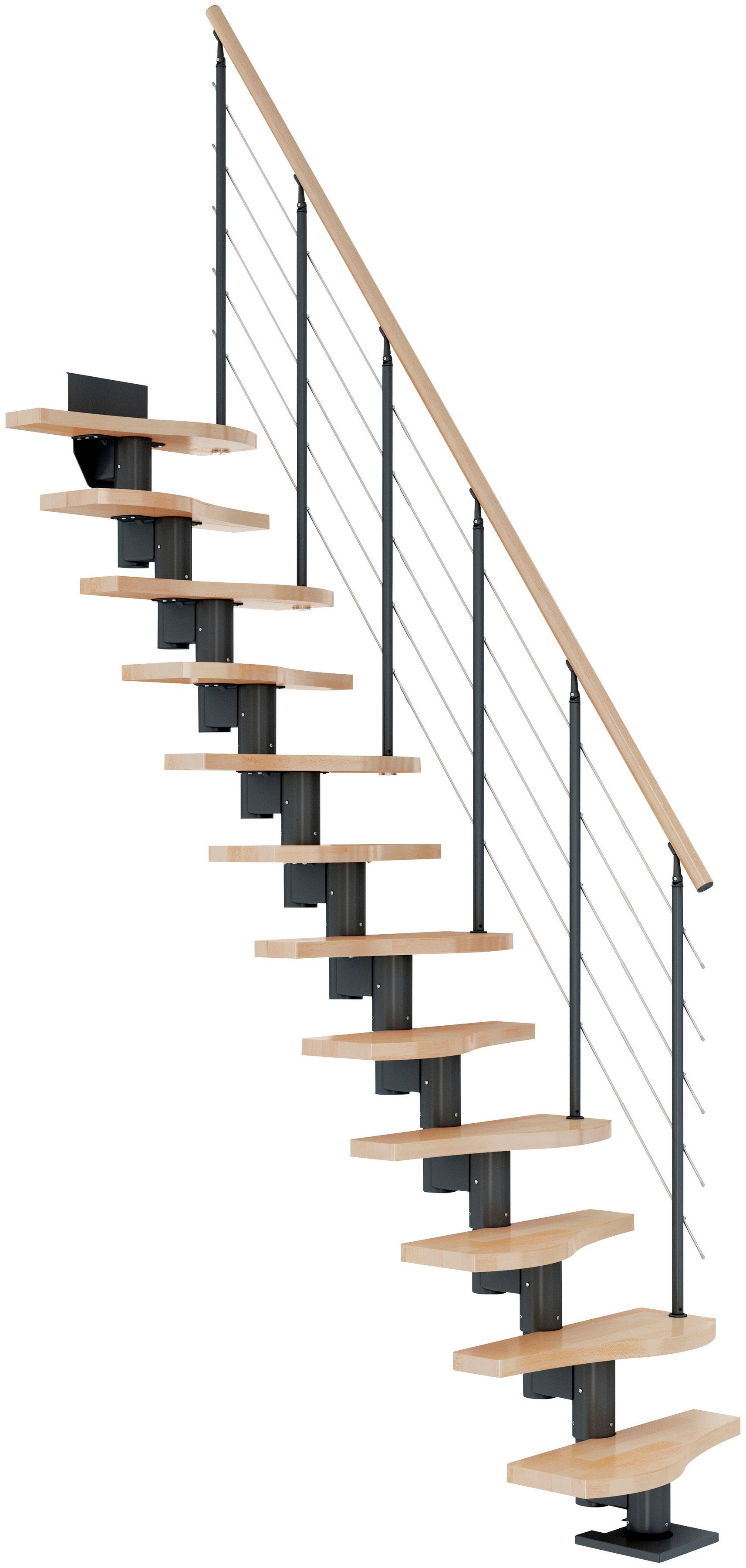 Dolle Mittelholmtreppe Basel, für Geschosshöhen bis 299 cm, Stufen offen, Stufen lackiert, Unterkonstruktion und Pfosten pulverbeschichtet
