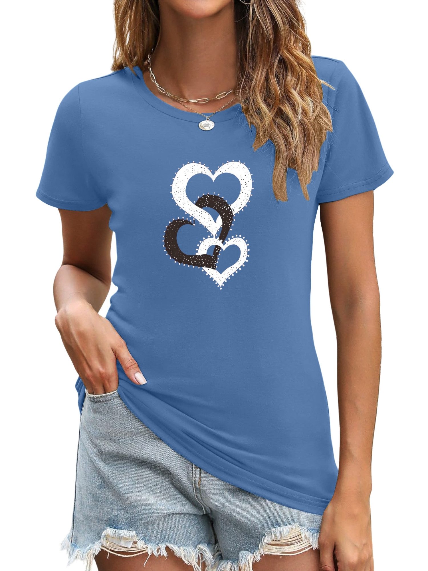 PYL T-Shirt Damen Sommer Rundhalsshirt mit günstig online kaufen