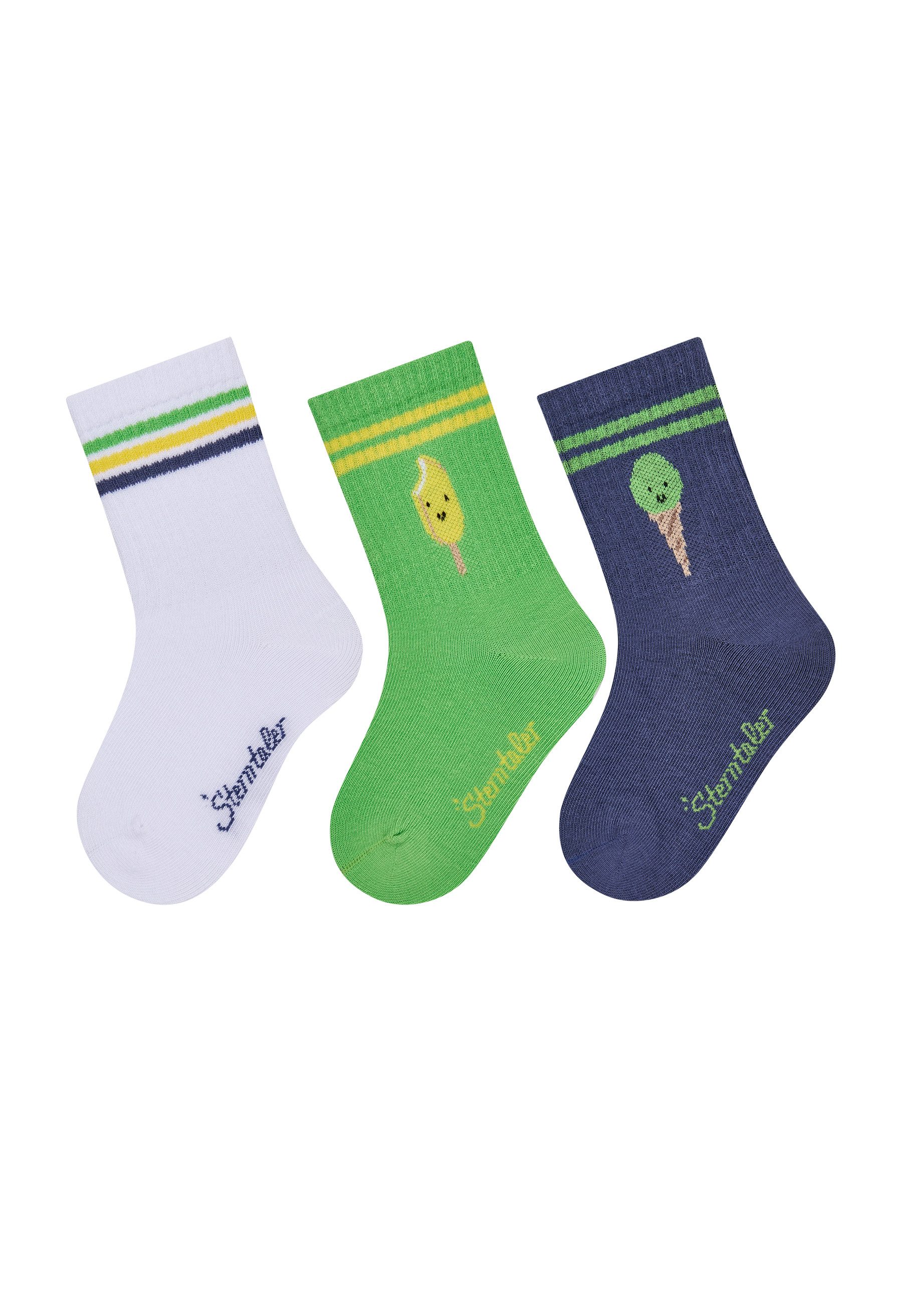 Sterntaler® Feinsöckchen Socken 3er-Pack Eis (3-Paar, 3er-Pack) Langsocken 3er Pack mit Eis- und Ringelmotiven, hoher Baumwollanteil