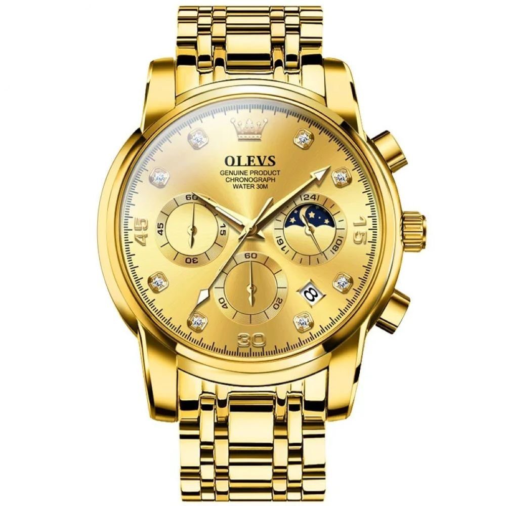 Quarzuhr Herrenuhr Gold Chronograph Sortlich und Elegant 2889